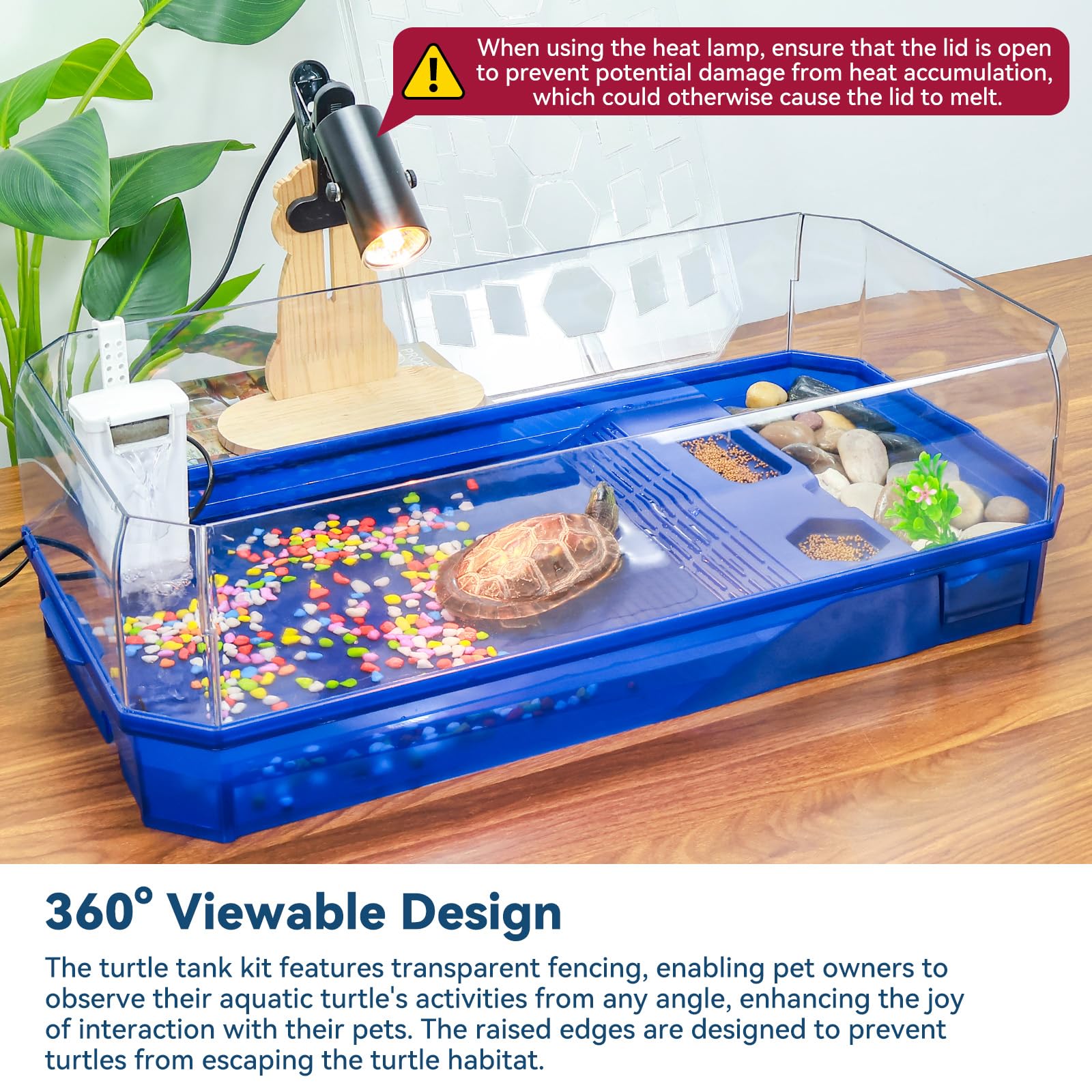Binano Aquatic Turtle Tank Habitat Kit Stone+Filter+Heat Lamp Enhancing Interaction With 360 Viewing, Standalone Filtration, Diy