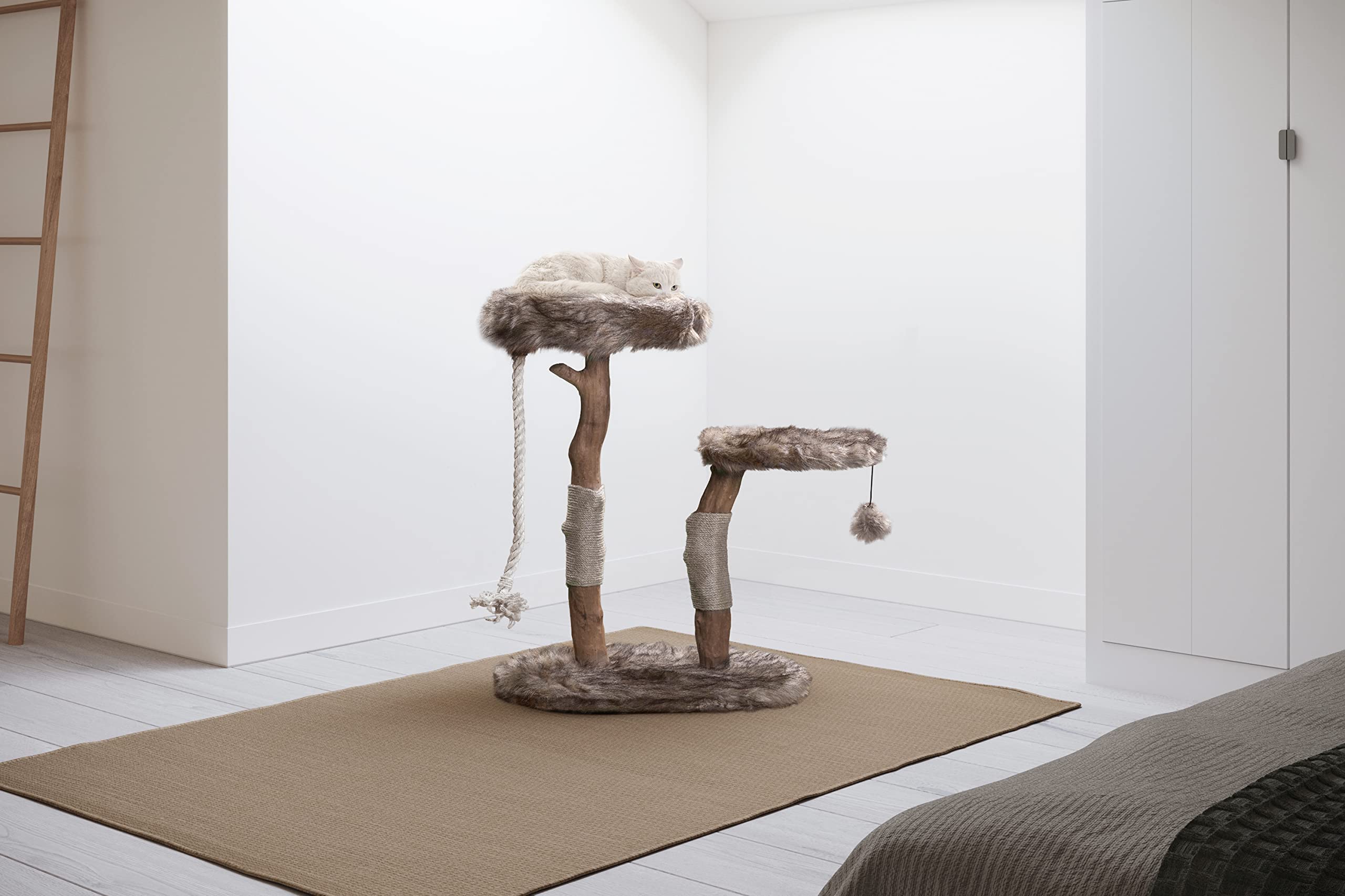 Mau Lifestyle Modern Cat Tree Tower - Natural-Branch Cat Condo & Luxury Wood Cat Scratching Tree - Luxury Cat Gifts By Mau Lifes