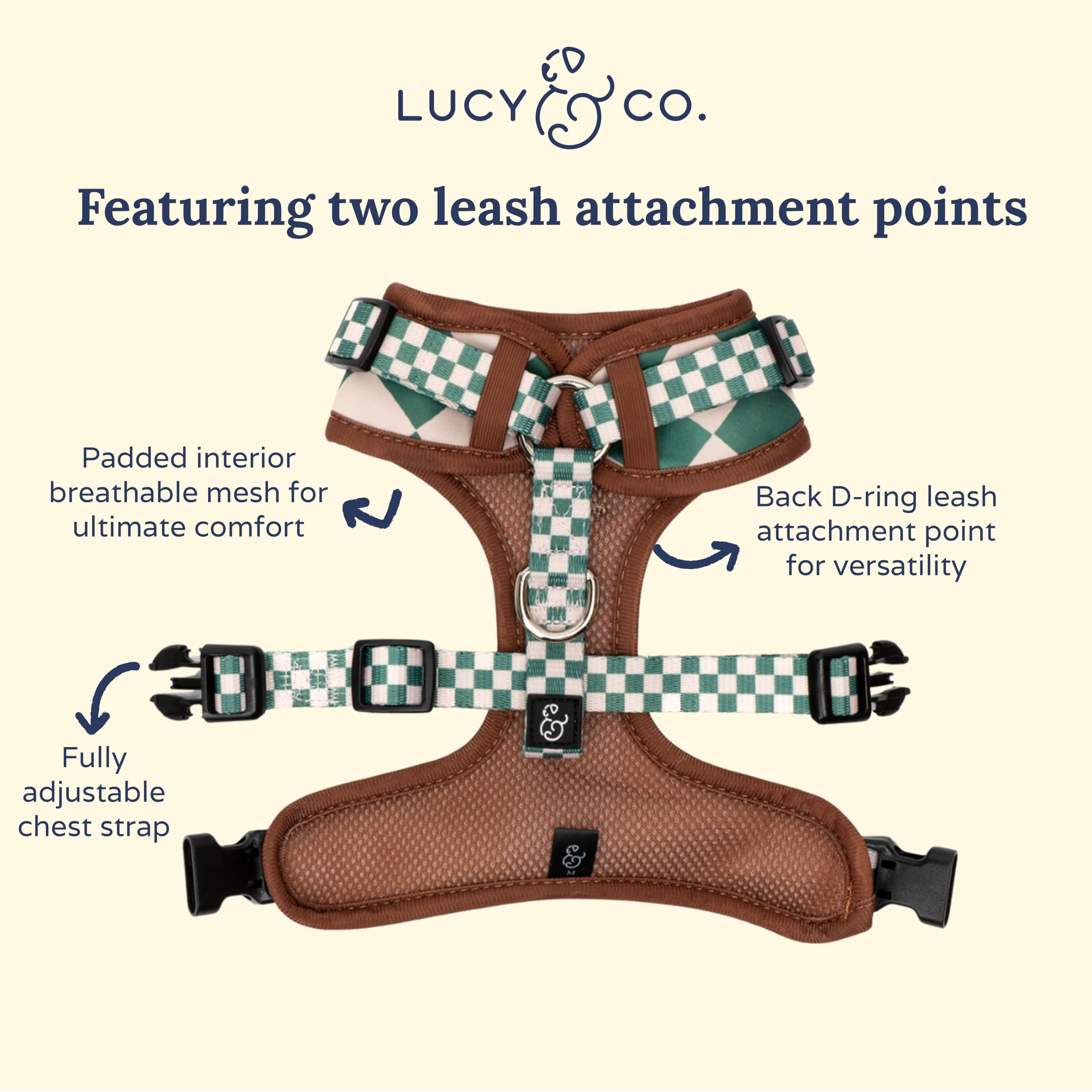 Lucy & Co. Cute No-Pull You're a Square Harness - Stop Pulling & Walk Easy - Harness Available in XS-XL for Small, Medium, and L