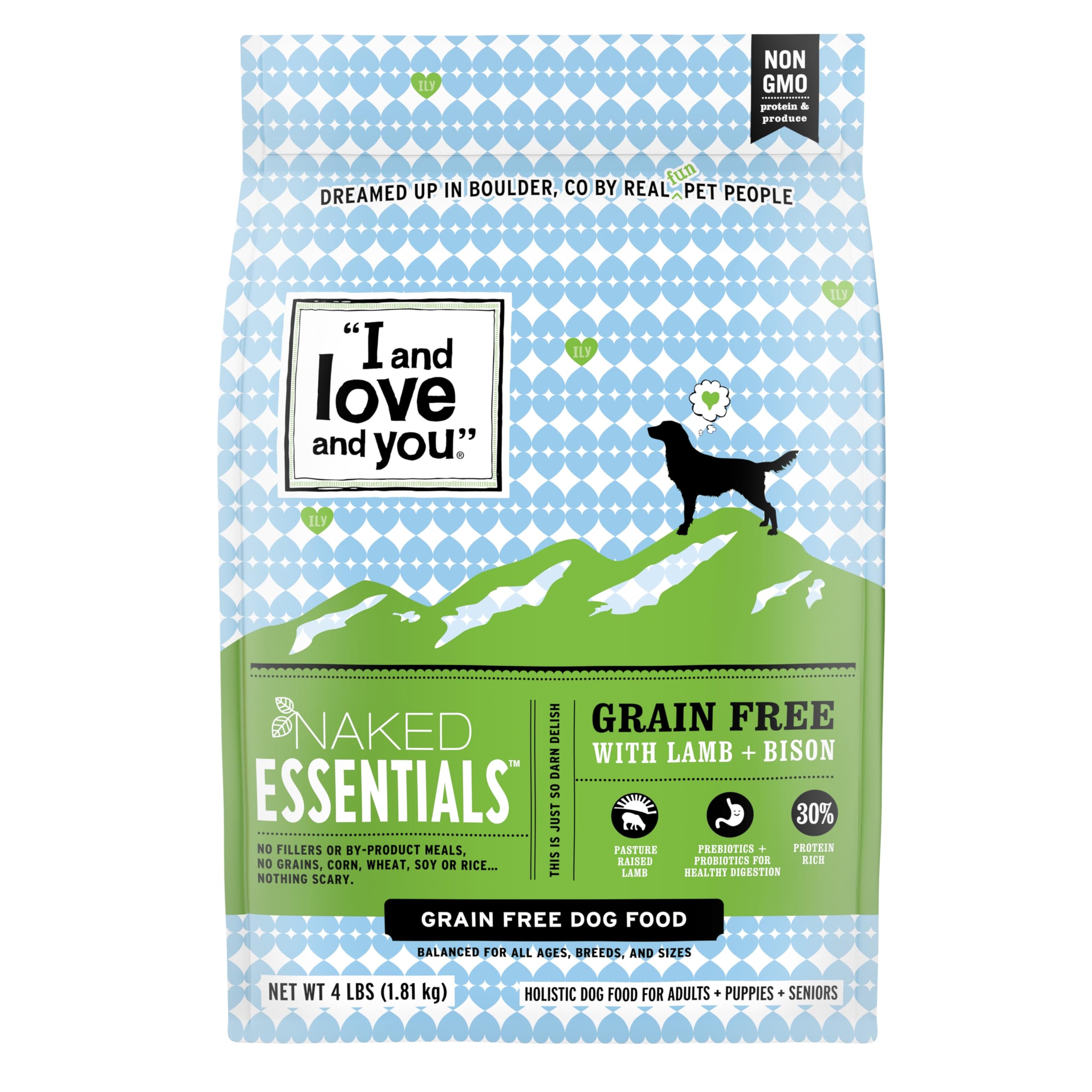 I and love and you Naked Essentials Dry Dog Food - Lamb + Bison - High Protein, Real Meat, No Fillers, Prebiotics + Probiotics, 