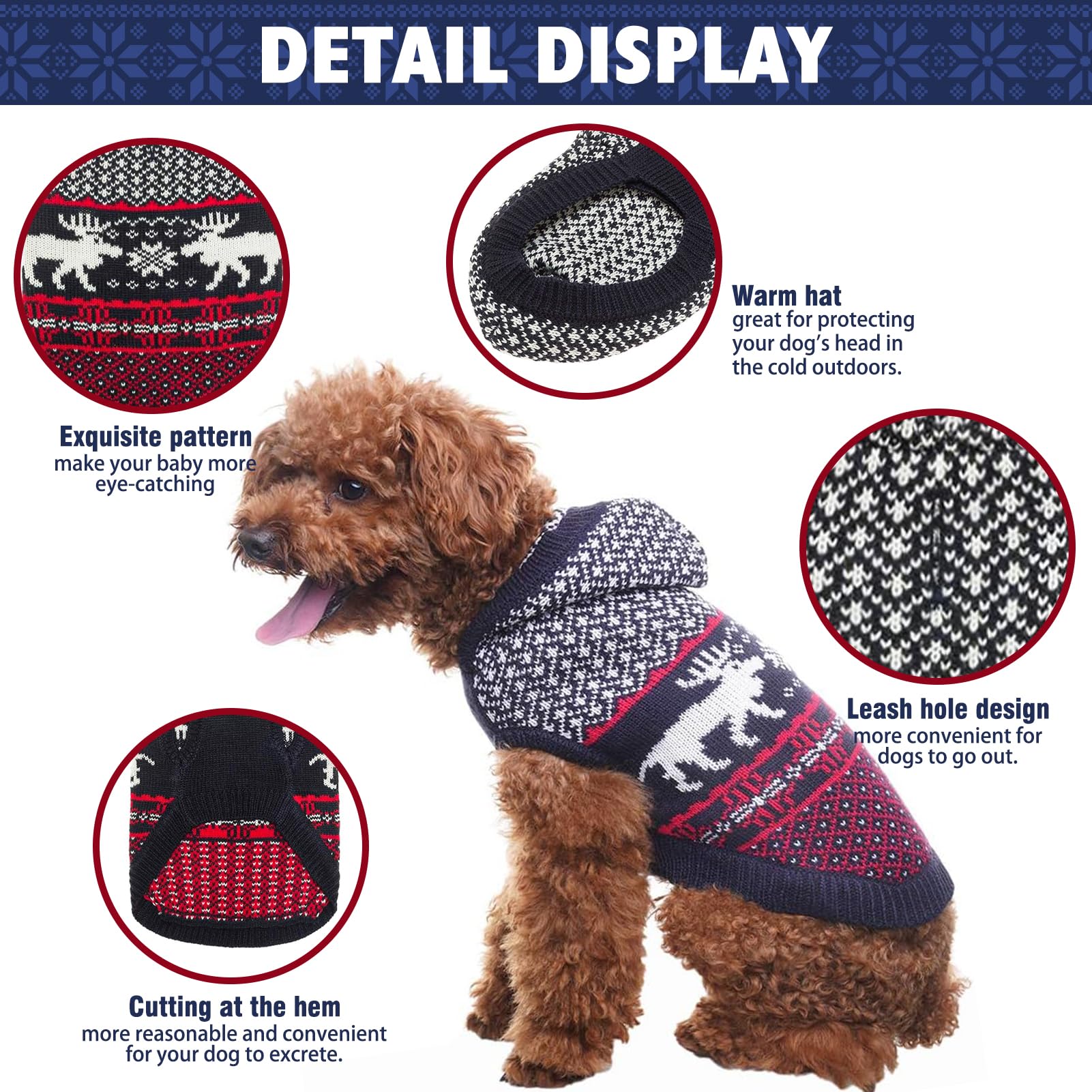 Scenereal Dog Sweater With Hat, Turtleneck Pullover Winter Pet Sweatshirt Knitwear S-Xl, Christmas Dachshund,Sweater For Small D