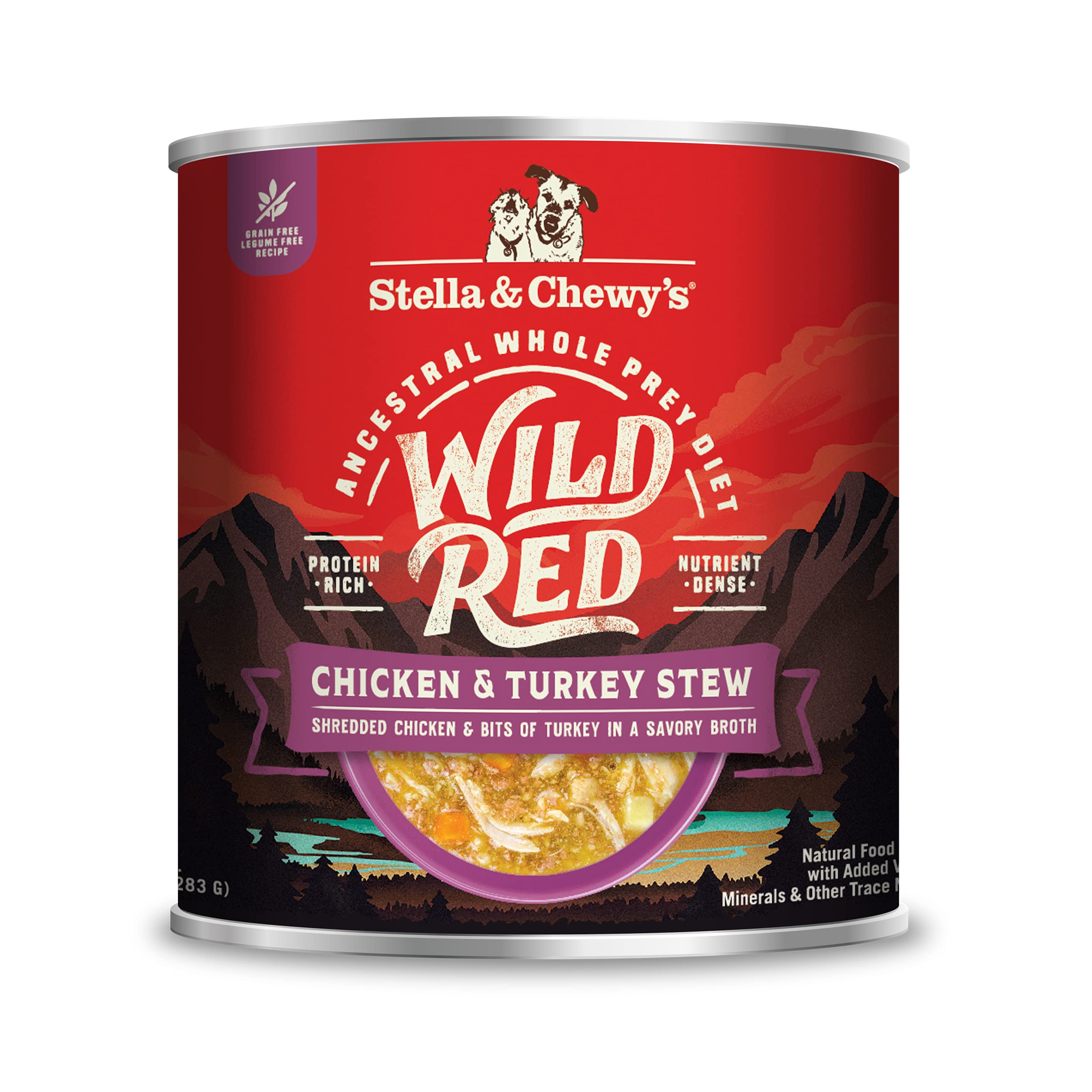 Stella & Chewys Wild Red Wet Dog Food Chicken & Turkey Stew High Protein Recipe, 10 Ounce (Pack of 6)