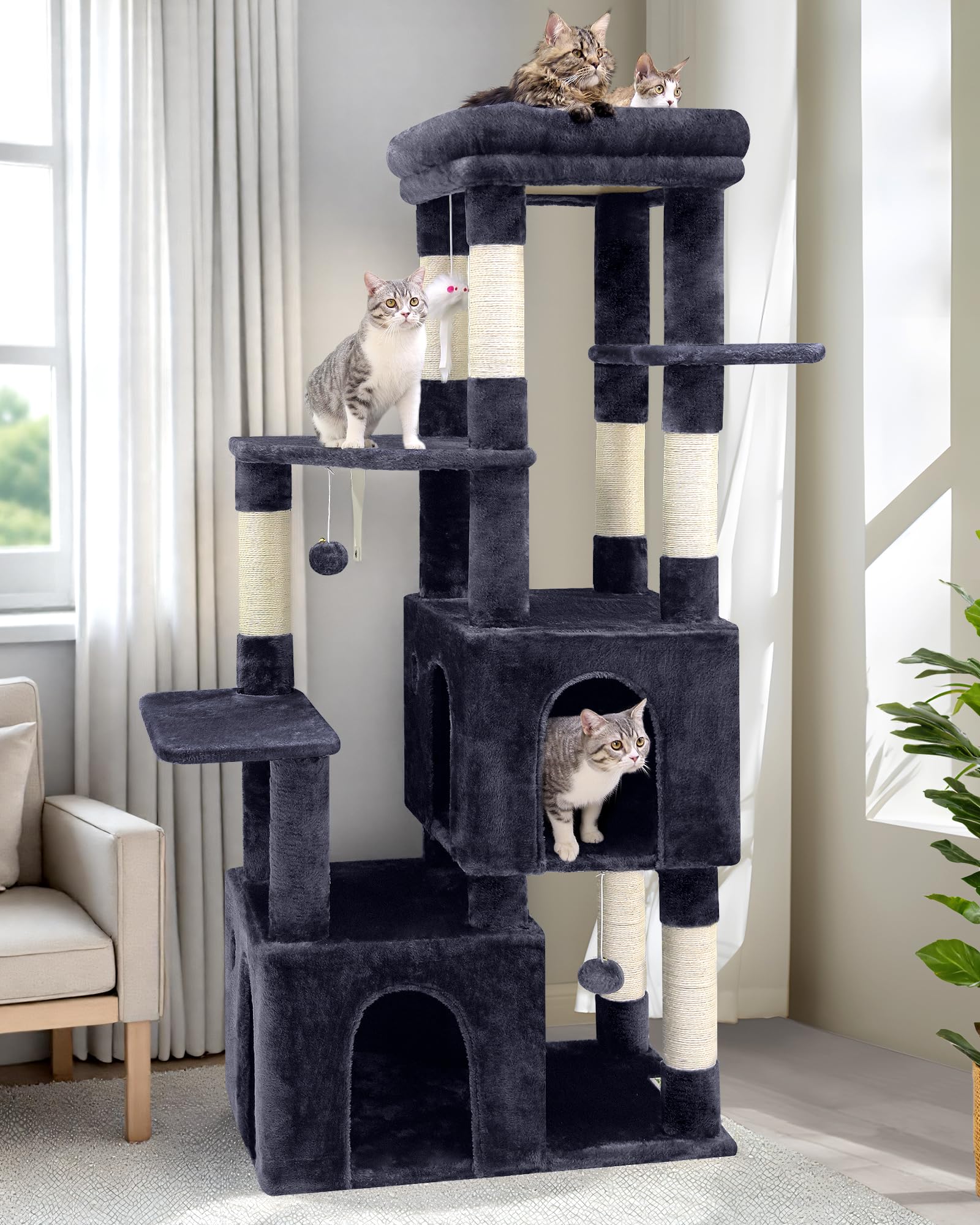 Globlazer F61 Cat Tower for Indoor Cats, Heavy Duty Cat Trees for Large Cats Adult Big Cats Maine Coon Cat Tree Tower with Scrat