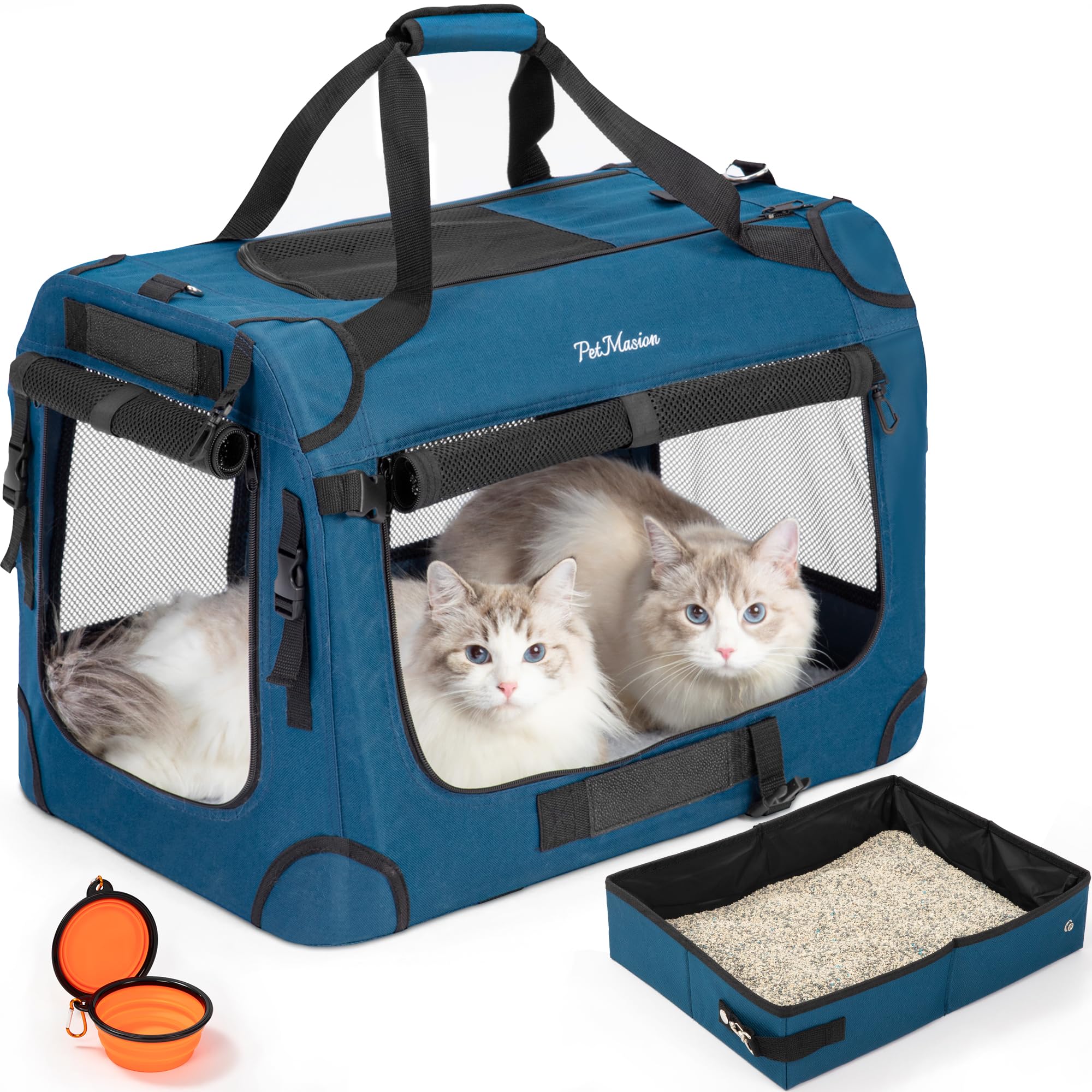 PetMasion Extra Large Cat Carrier for 2 Cats, Soft Pet Car Travel XL Bag for Large Big Cat 20lbs+, for Two Cats Long Trips Ride 