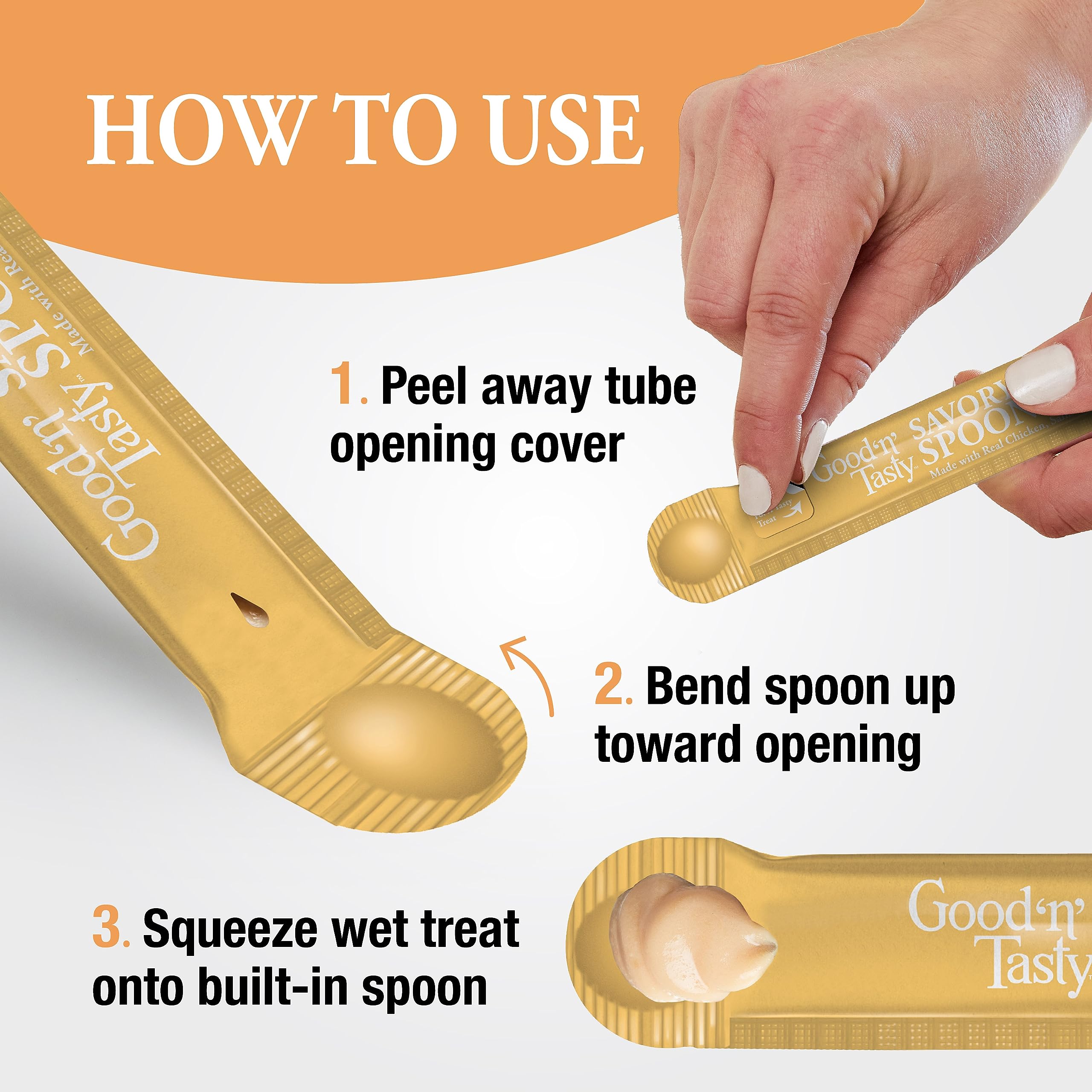 Good n Tasty Savory Spoonables with Real Chicken, Salmon & Duck, 10 Count Tube, Triple Flavor Squeezable Lickable Wet Treats for