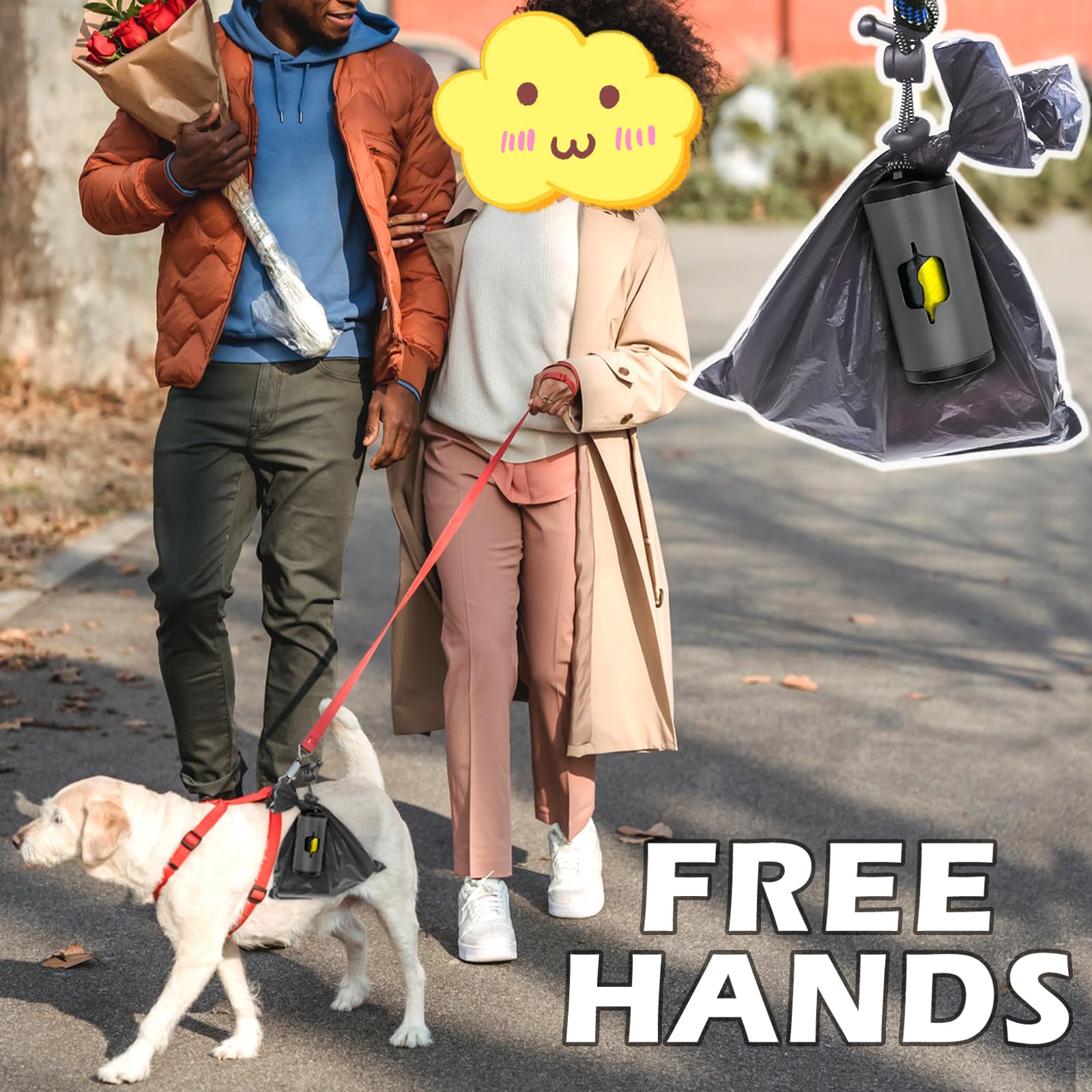 Shaouman Metal Dog Poop Bags Holder|Aluminum Poop Bags Dispenser With 30 Black Pet Waste Bags 3 Leash Clasp And Elastic Rope