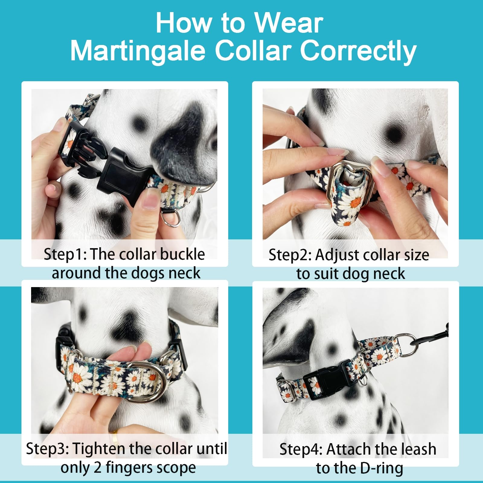 Fidohug Martingale Collar For Dogs Daisy Dog Collar With Buckle Adjustable Nylon Medium Dog Collars, Daisy