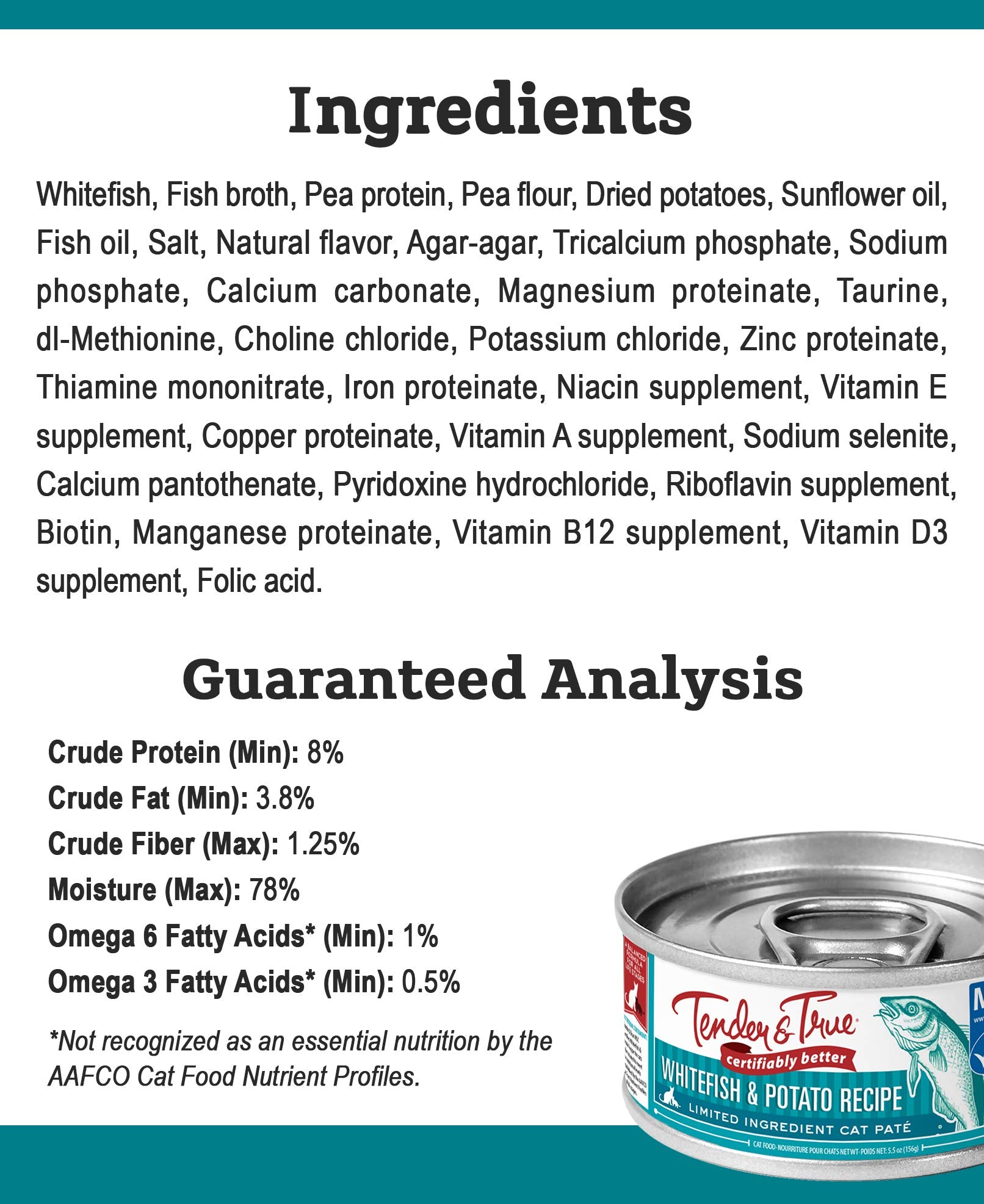 Tender & True Ocean Whitefish & Potato Recipe Canned Cat Food, 5.5 oz, Case of 24, 34021