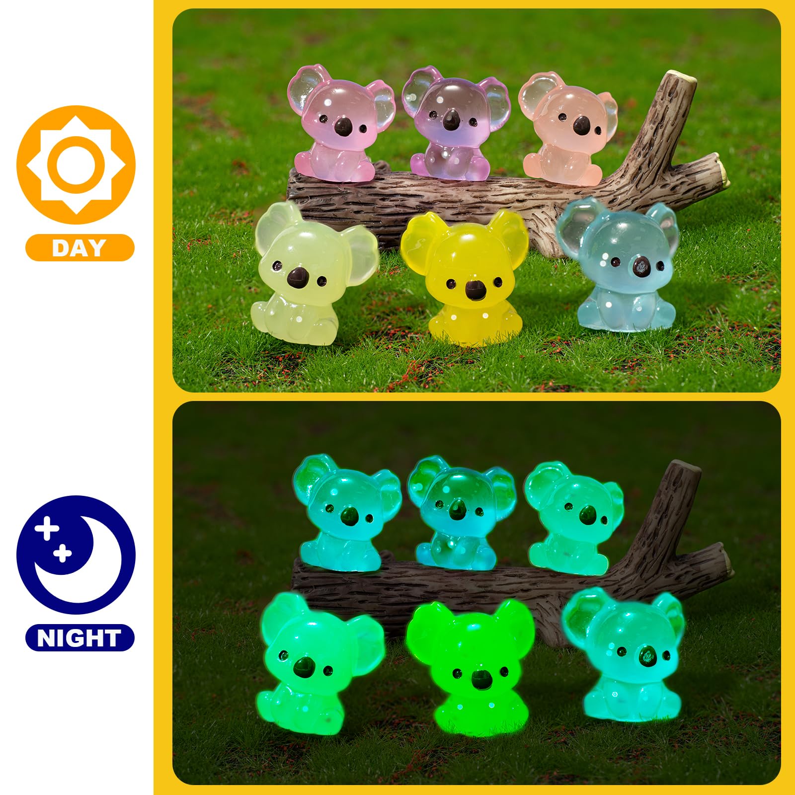 GTUDOR Mini Resin Koala, 24Pcs Luminous Koala Figurines, Glow in The Dark Animal Ornament, Tiny Koalas Statues for Garden Doll R