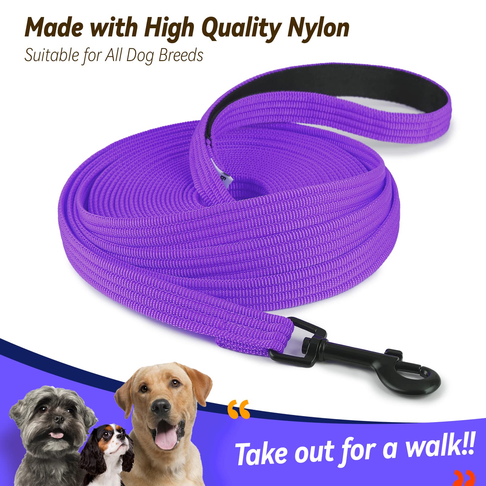 Lynxking Dog Training Leash Long Obedience Recall Agility Leash 15Ft 30Ft 50Ft Tracking Lead Perfect For Training Play Camping And Backyard