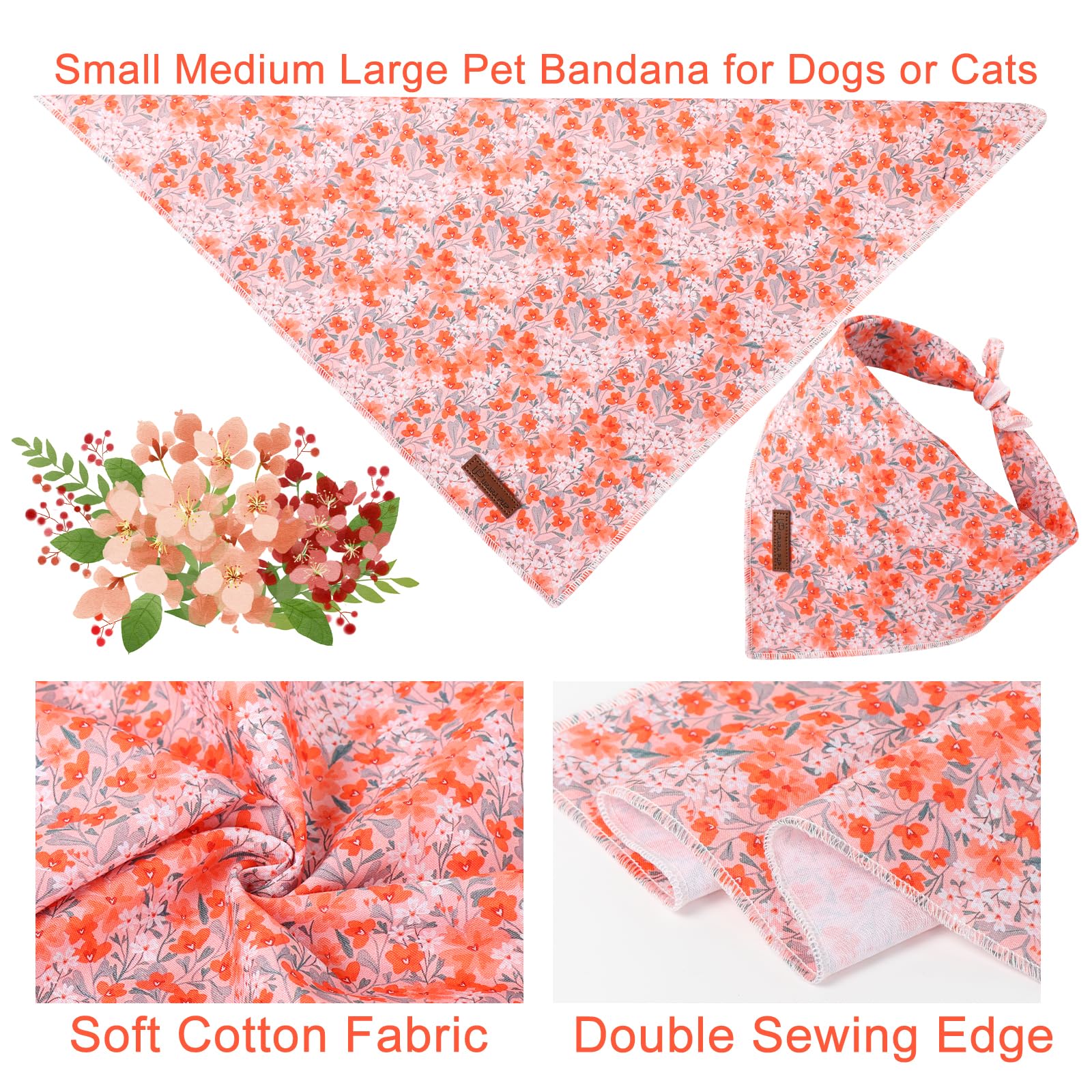 Summer Dog Bandana, Up Urara Pup Orange Bandana For Small Large Dogs, Cotton Handkerchief Cute Flower Puppy Triangle Bid Scarf F