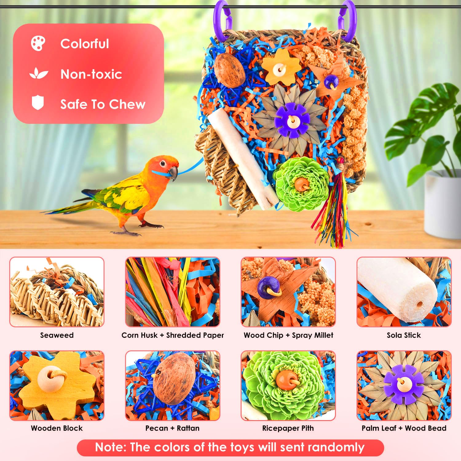 Katumo Bird Toys, Parakeet Toys Cockatiel Foraging Toys Conure Shredder Toys Bird Cage Toys For Lovebird Budgie Parrotlet Small-