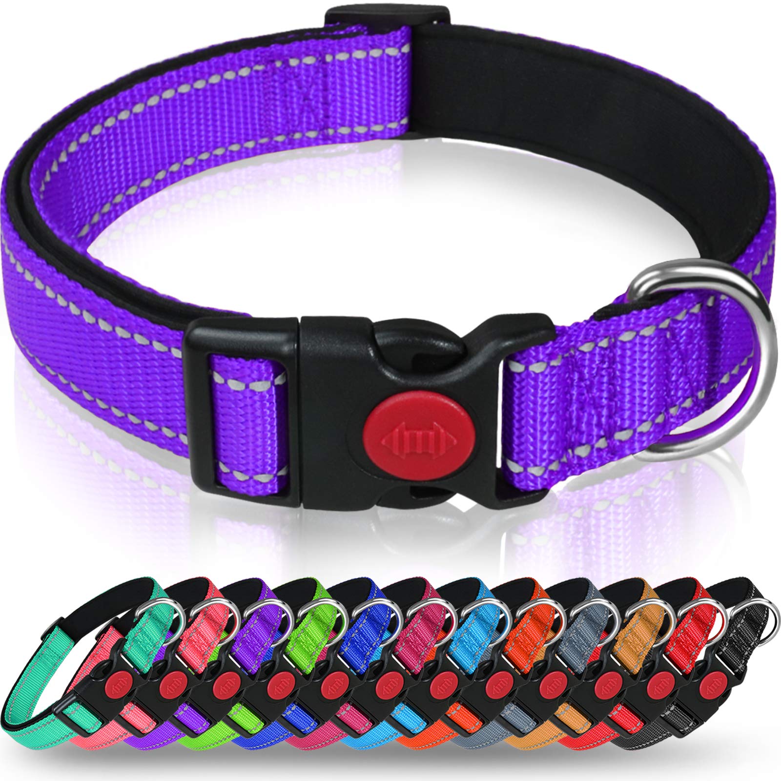 Taglory Reflective Dog Collar With Safety Locking Buckle, Adjustable Nylon Pet Collars For Small Dogs, S, Purple