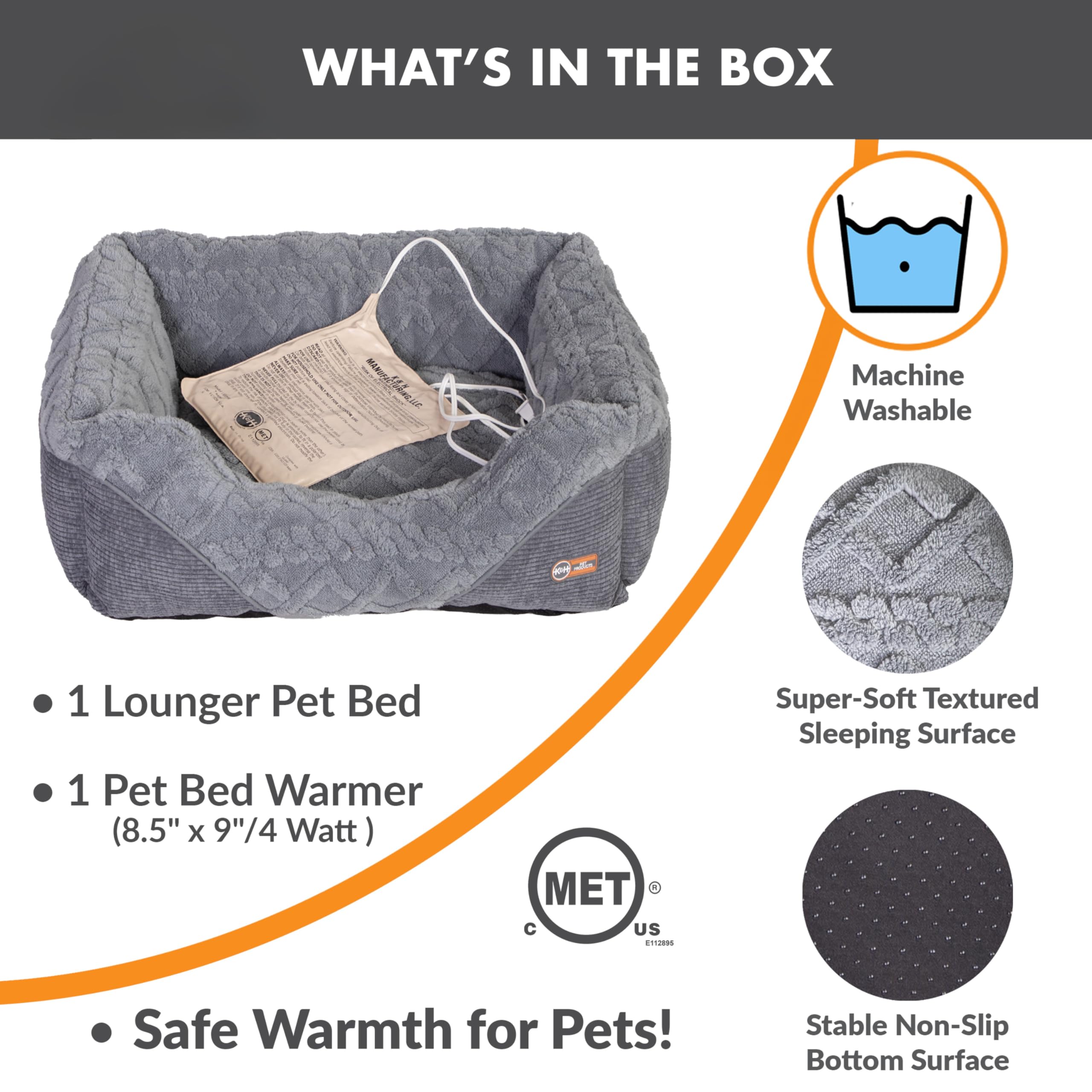 K&H Pet Products Thermo-Pet Lounge Sleeper Indoor Heated Pet Bed for Cats & Dogs, Bolstered Warm Calming Pillow Bed, Waterproof