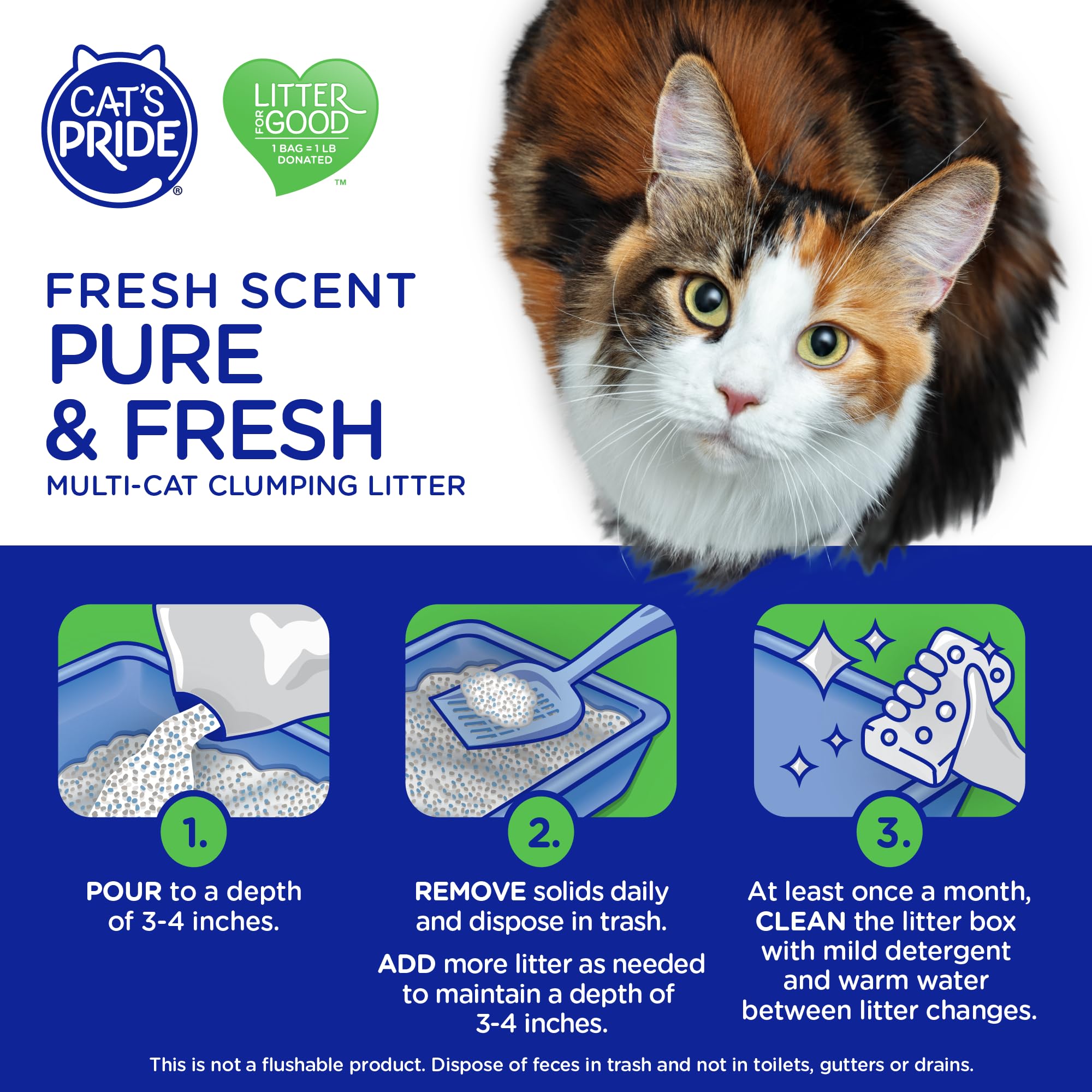 Cats Pride Premium Lightweight Clumping Litter: Pure & Fresh - Up to 10 Days of Powerful Odor Control - Multi-Cat, Scented, 18