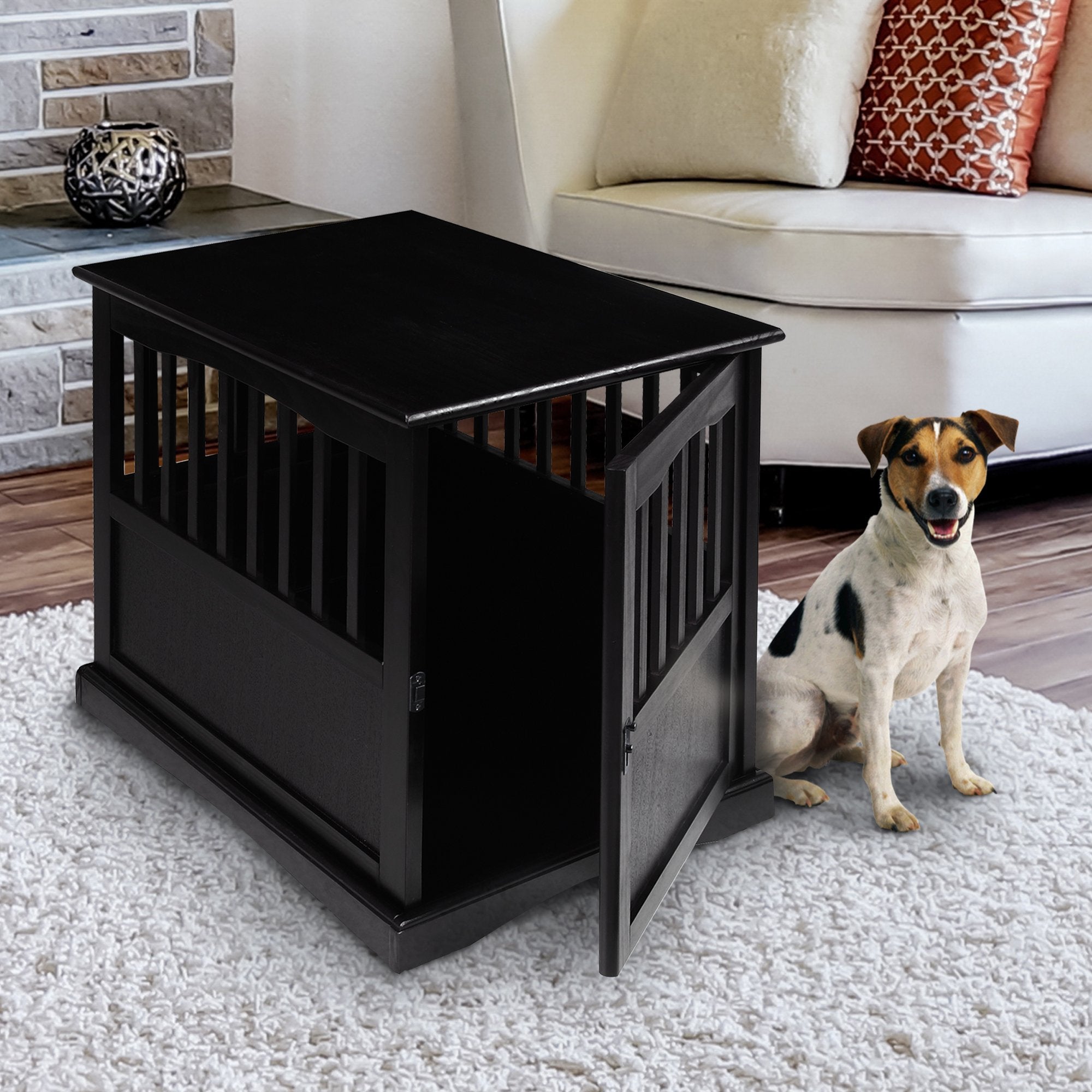 Casual Home Wooden Indoor Dog Crate House Kennel End Table Night Stand Furniture With Lockable Latch For Small To Medium Pets, Black