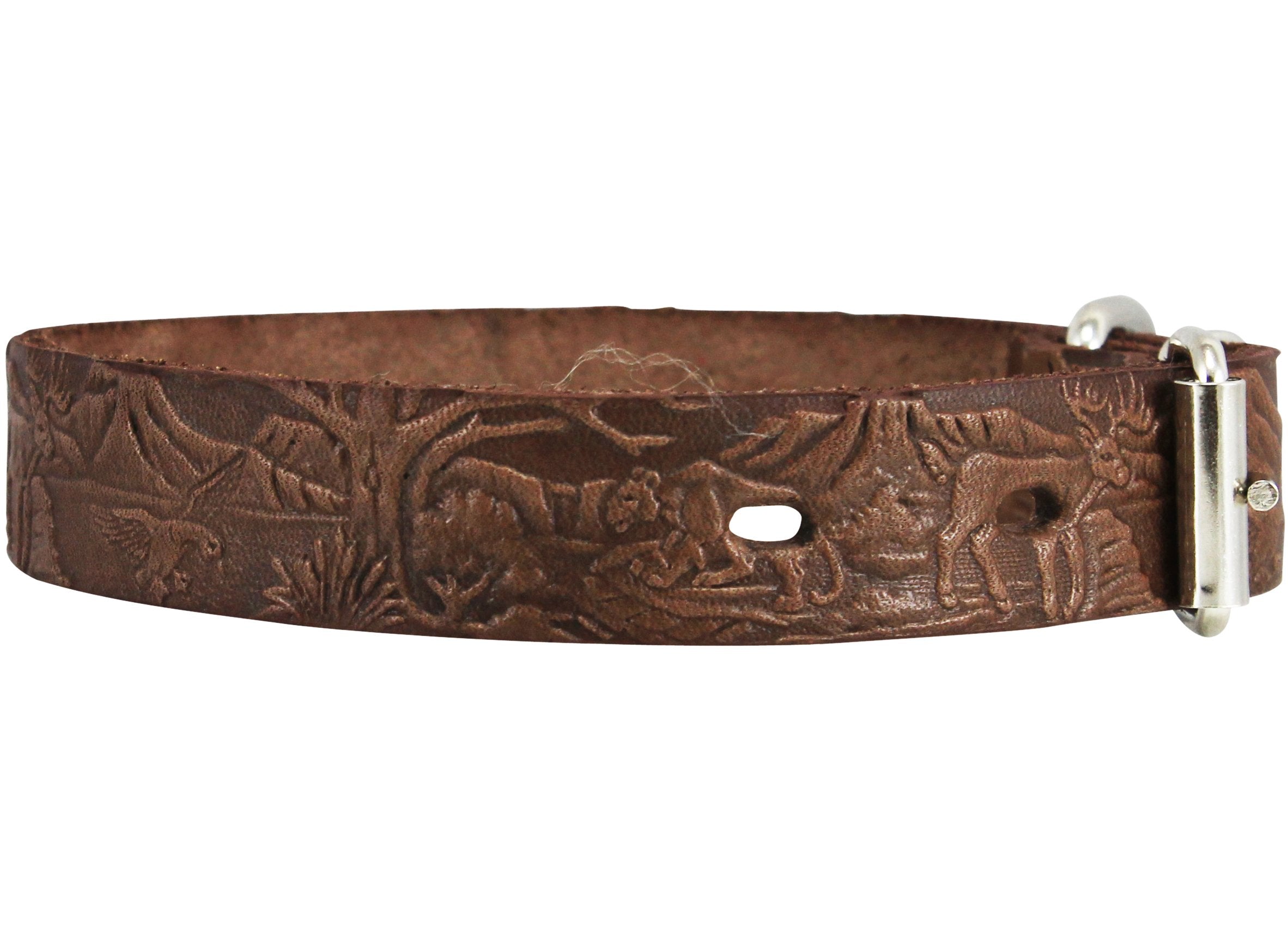 Genuine Tooled Leather Dog Collar Hunting Pattern Brown 3 Sizes (Neck Circumf: 10'-13'; 3/4' Wide)
