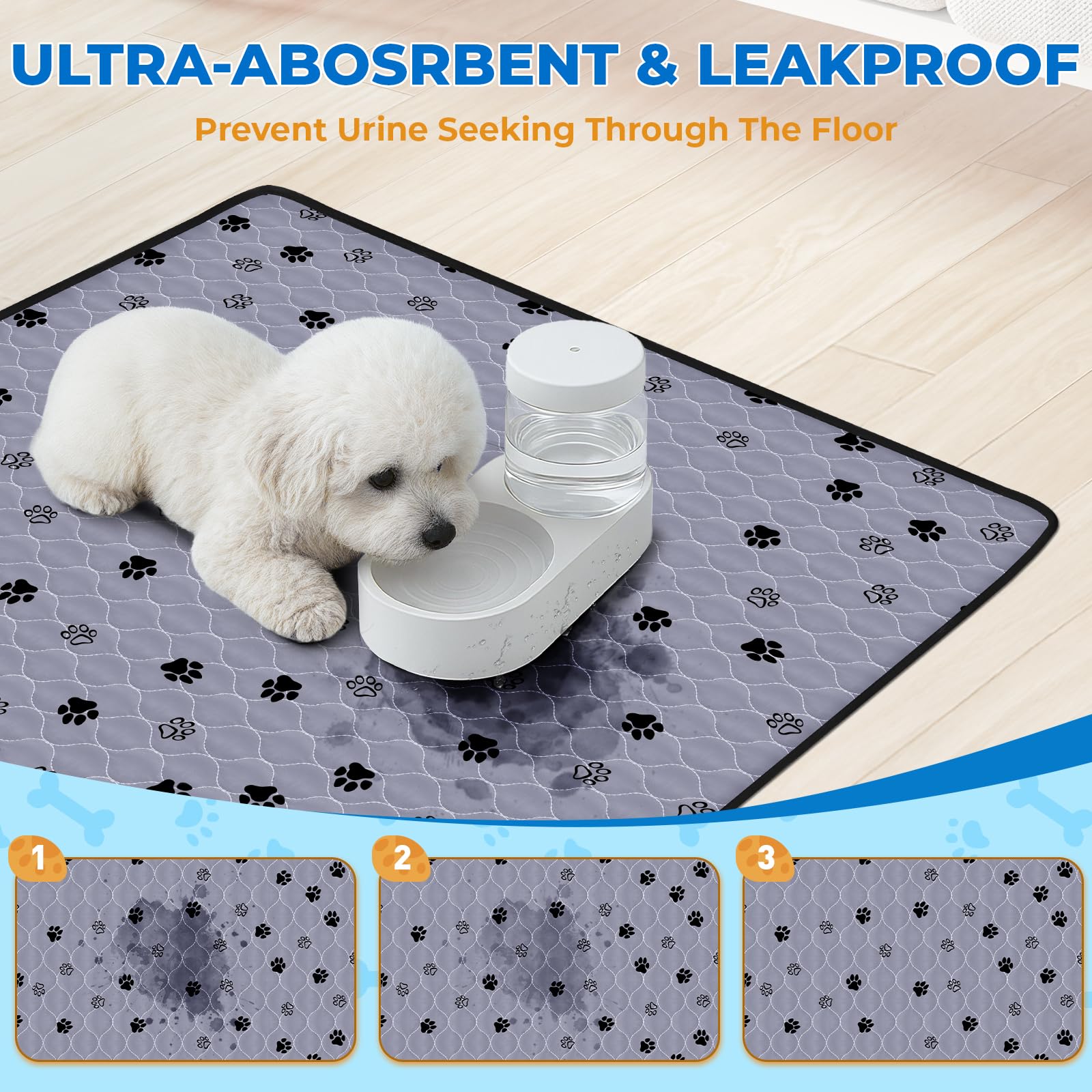 Fostanfly Non-Slip Washable Pee Pads For Dogs, 2 Pack 24''X47'' Ultra-Absorbent And Leak-Proof Washable Guinea Pig Pee Pads For