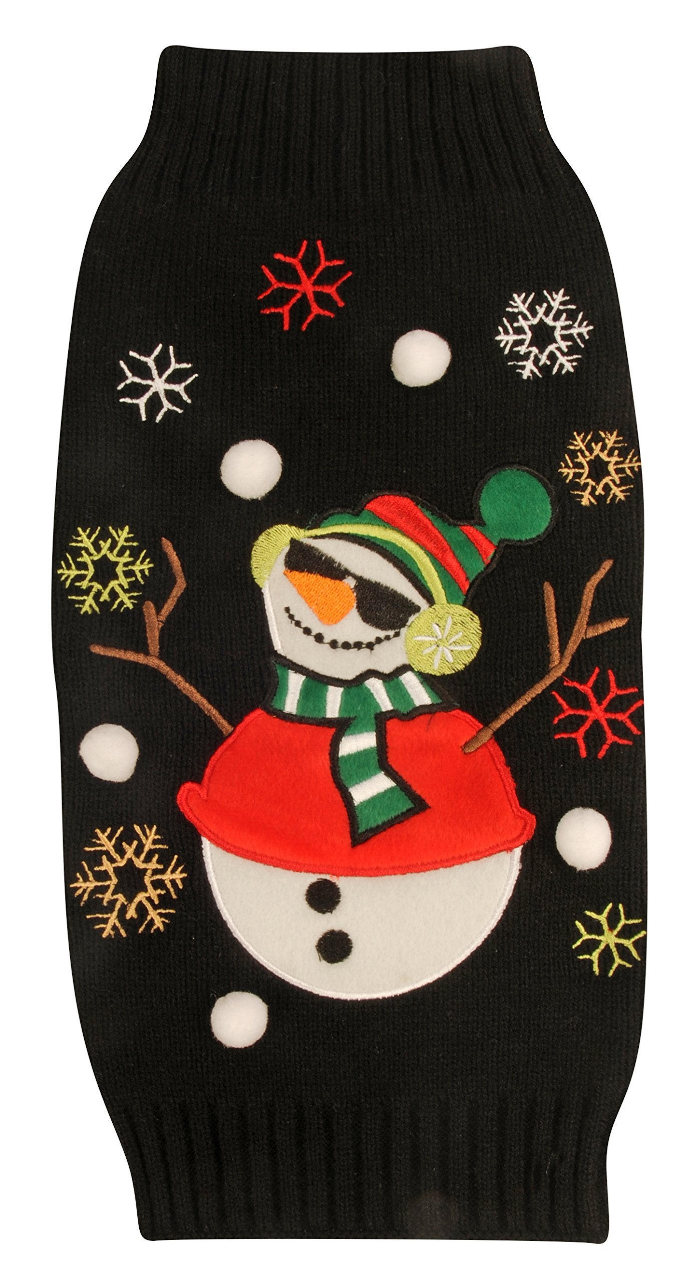 New York Dog Ugly Holiday Sweater for Pets, Black Snowman, Large