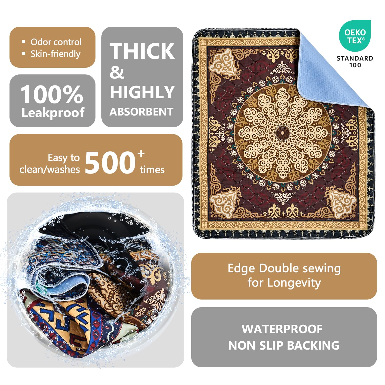 Qeils Washable Pee Pads, Reusable Puppy Pads Super Absorbent Leakproof Dog Training Pads, Non-Slip Wee Wee Pads For Crate, Floor