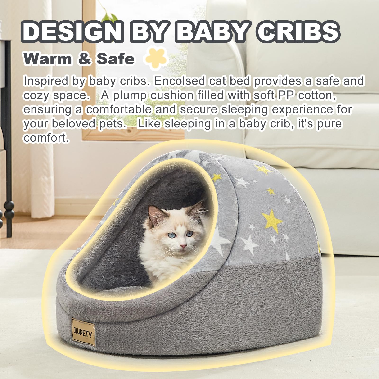 Jiupety Cute Cat Beds For Indoor Cats, Cat Cave Bed For Kittens, Large Cat Cave And Covered Cat Bed With Anti-Slip Bottom, Washa