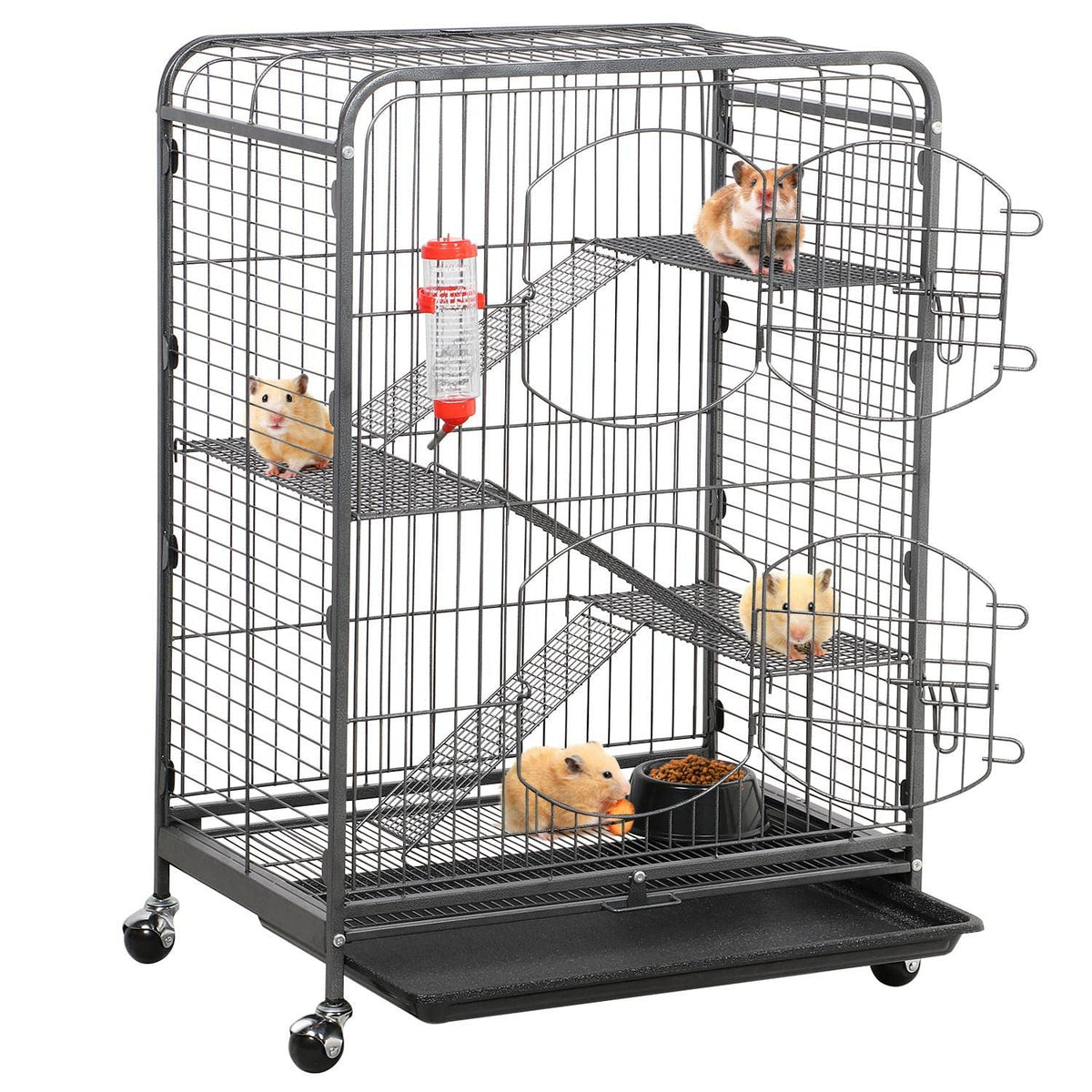 Yaheetech 37-Inch Metal Ferret Chinchilla Cage Indoor Outdoor Small Animals Hutch W 2 Front Doorsfeederwheels For Squirrel,Black