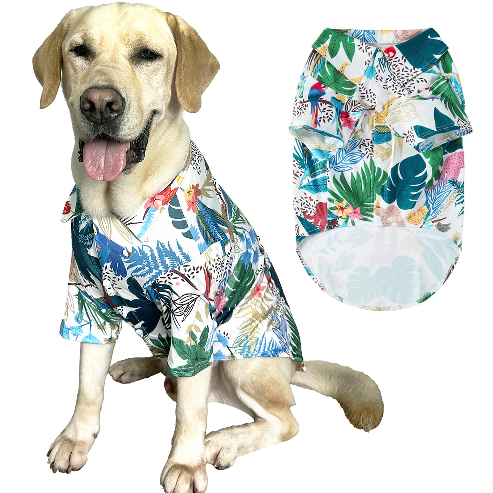 Hawaii Shirt For Dogs - Colorful Leaf Prints Polo T-Shirt, Breathable Cool Beach Style Summer Clothes For Boys And Girls (Large,