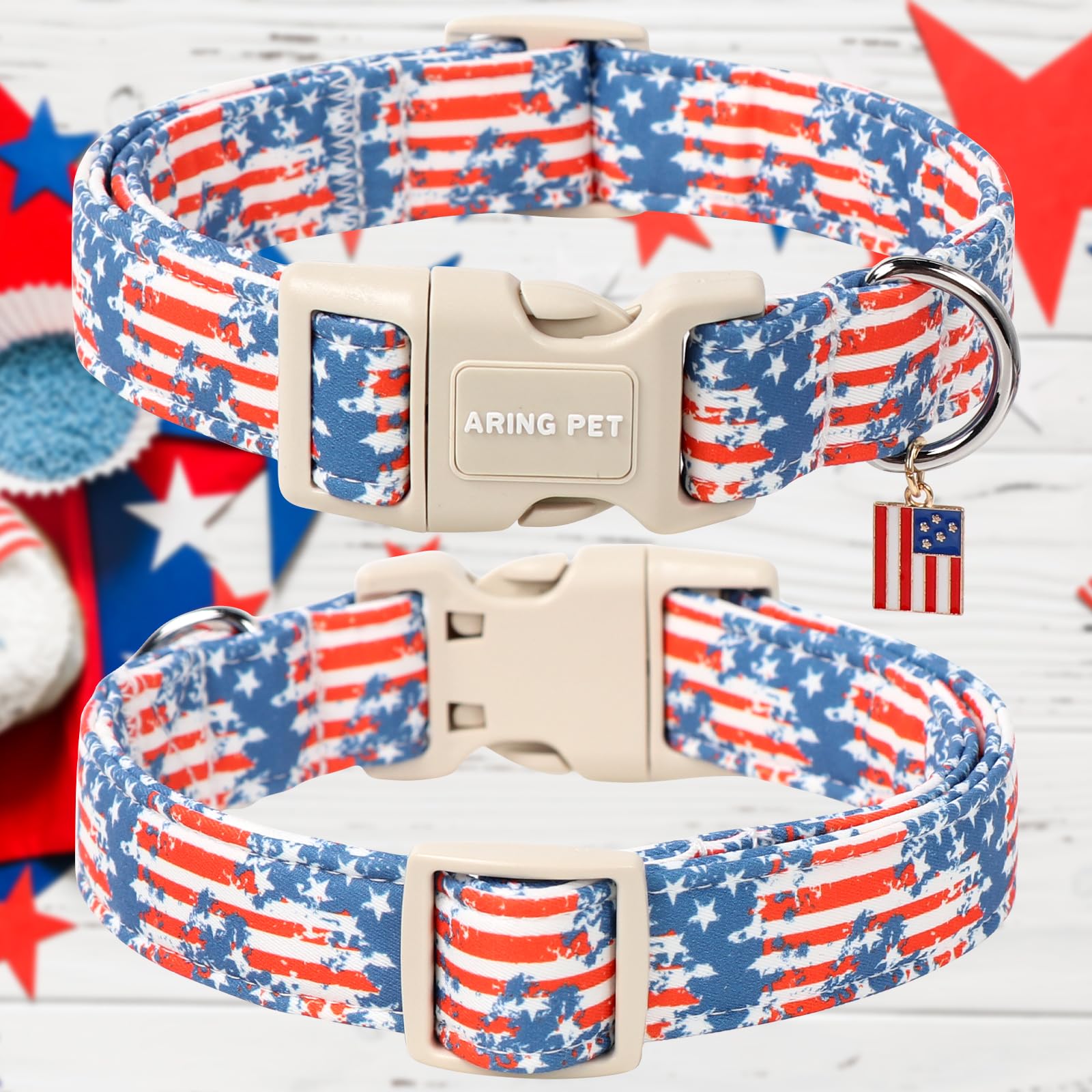 Aring Pet 4Th Of July Dog Collar-Cute Patriotic Dog Collars, Adjustable American Flag Pet Collars Puppy Collar With Quick Releas