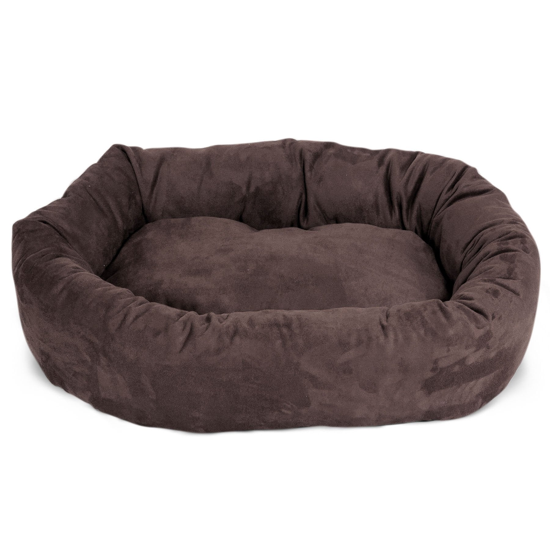 Majestic Pet 40 Inch Suede Calming Dog Bed Washable – Cozy Soft Round Dog Bed With Spine Support For Dogs To Rest Their Head - Fluffy Donut Dog Bed 40X29X9 (Inch) - Round Pet Bed Large – Chocolate
