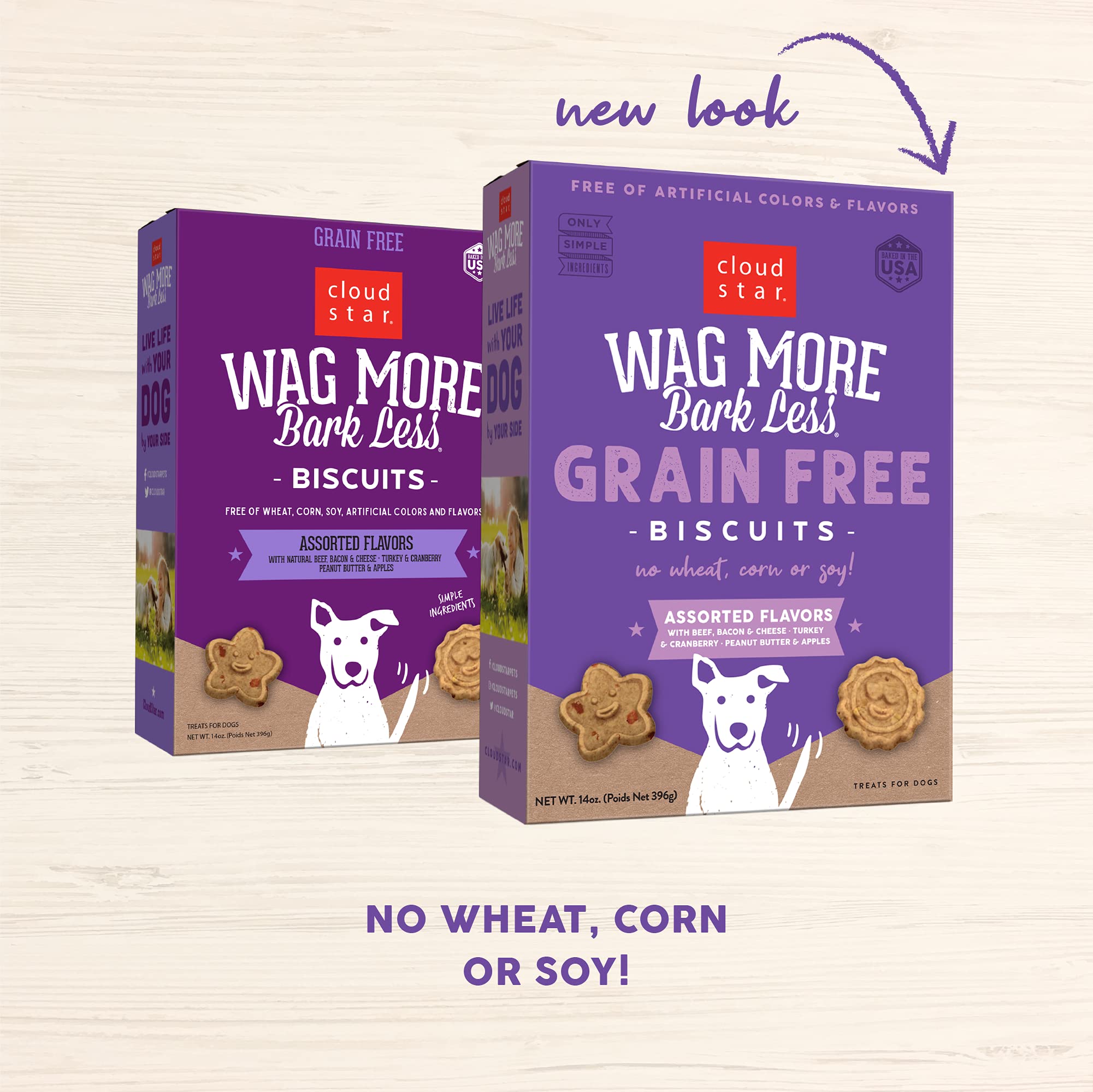 Cloud Star Wag More Bark Less - Dog Treats - Crunchy Biscuits - Grain Free Assorted Flavors - 14 oz Box