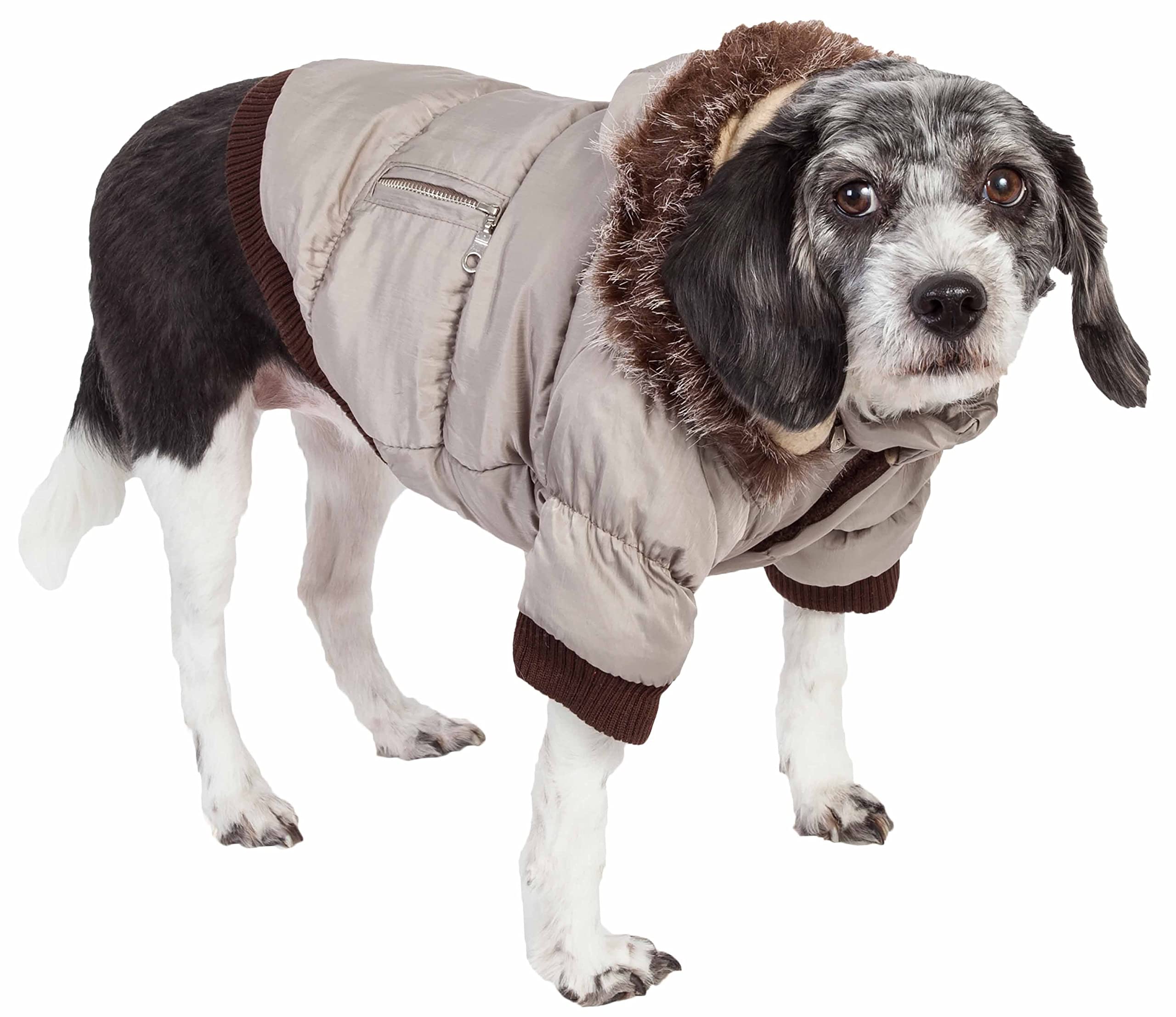 PET LIFE Classic Metallic Fashion Pet Dog Coat Jacket Parka w/ 3M Insulation and Removable Hood, Small, Metallic Grey