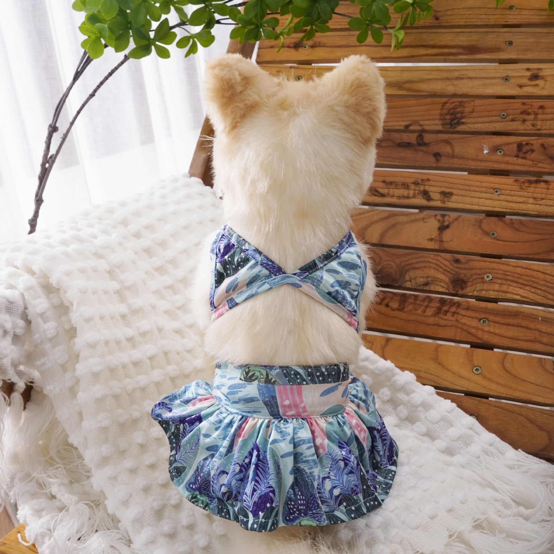 Dog Bikini Swimsuit Summer Puppy Bathing Dress Beach Clothes Cat Costume For Puppy Dog Cat (Xl, Waterweeds)