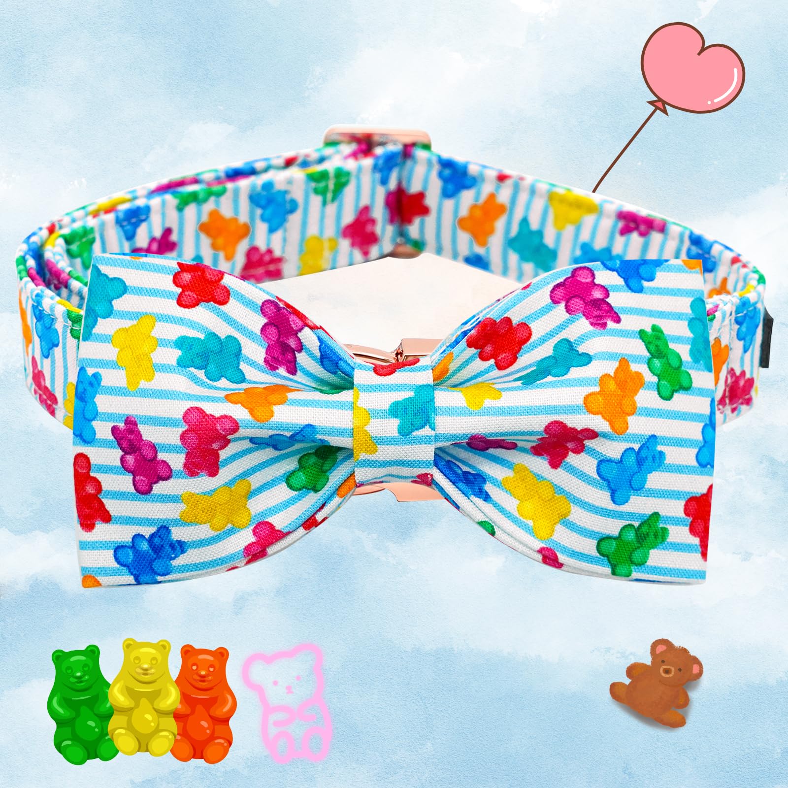 Elegant little tail Dog Collar, Summer Dog Collar with Bow tie, Blue Bear Print Dog Collars Pet Collar Boy Girl Cute Bowtie Coll