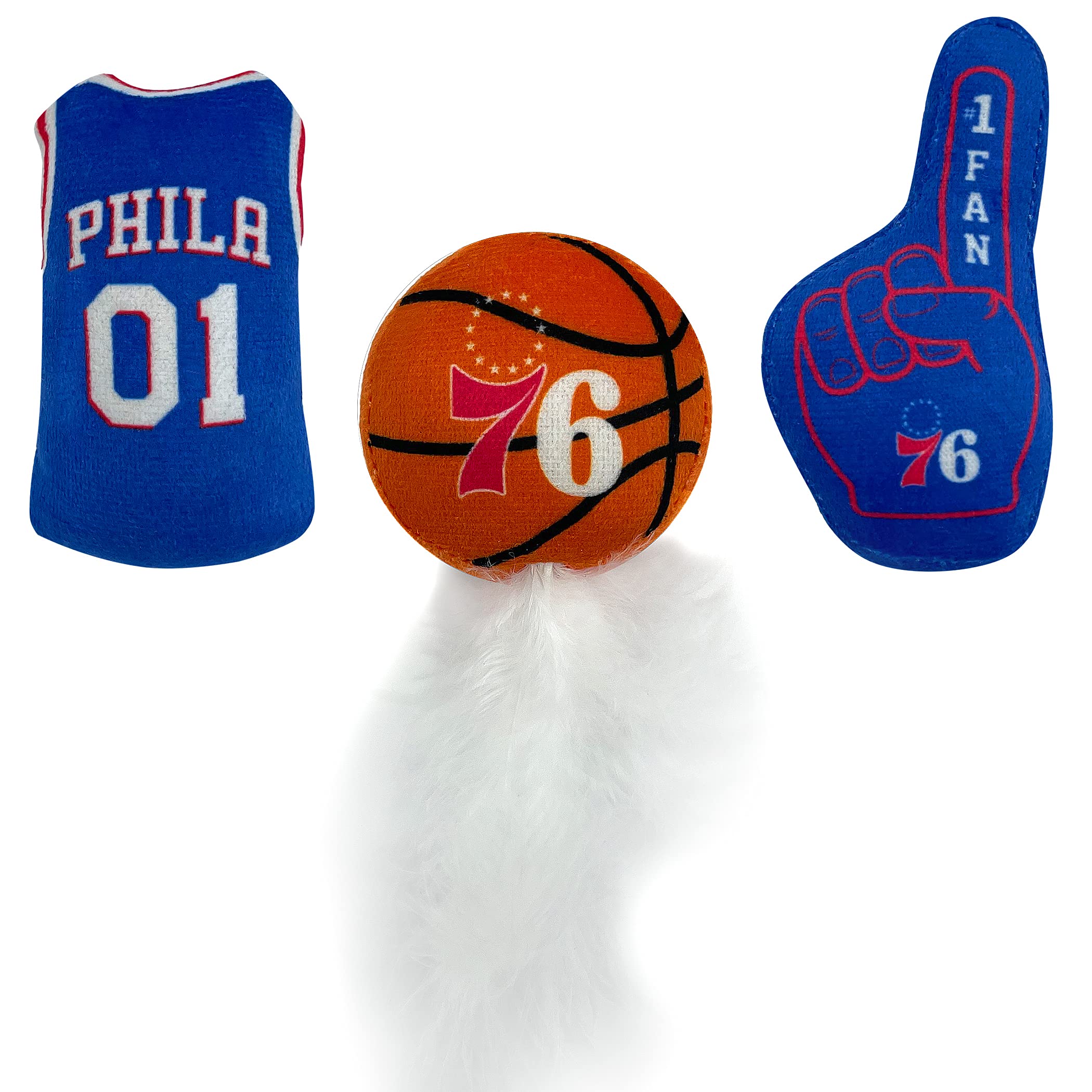 Best Plush Cat Toy - Nba 76Ers Complete Set Of 3 Piece Cat Toys Filled With Fresh Catnip. Includes: 1 Jersey Cat Toy, 1 Basketball Cat Toy With Feathers & 1 #1 Fan Cat Toy. Beautiful Team Logos
