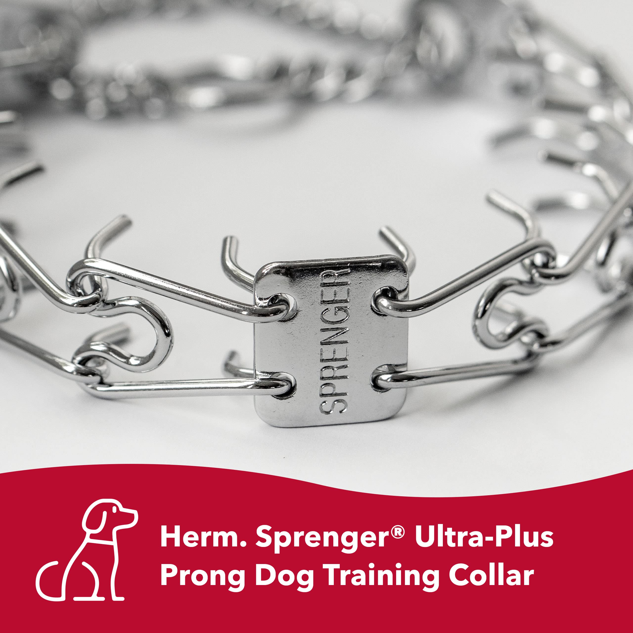 Herm Sprenger Ultra-Plus Prong Dog Training Collar, 20'' Neck Size, 3.2 mm x 22'' Chain Length, Steel Chrome Plated Dog Prong Co