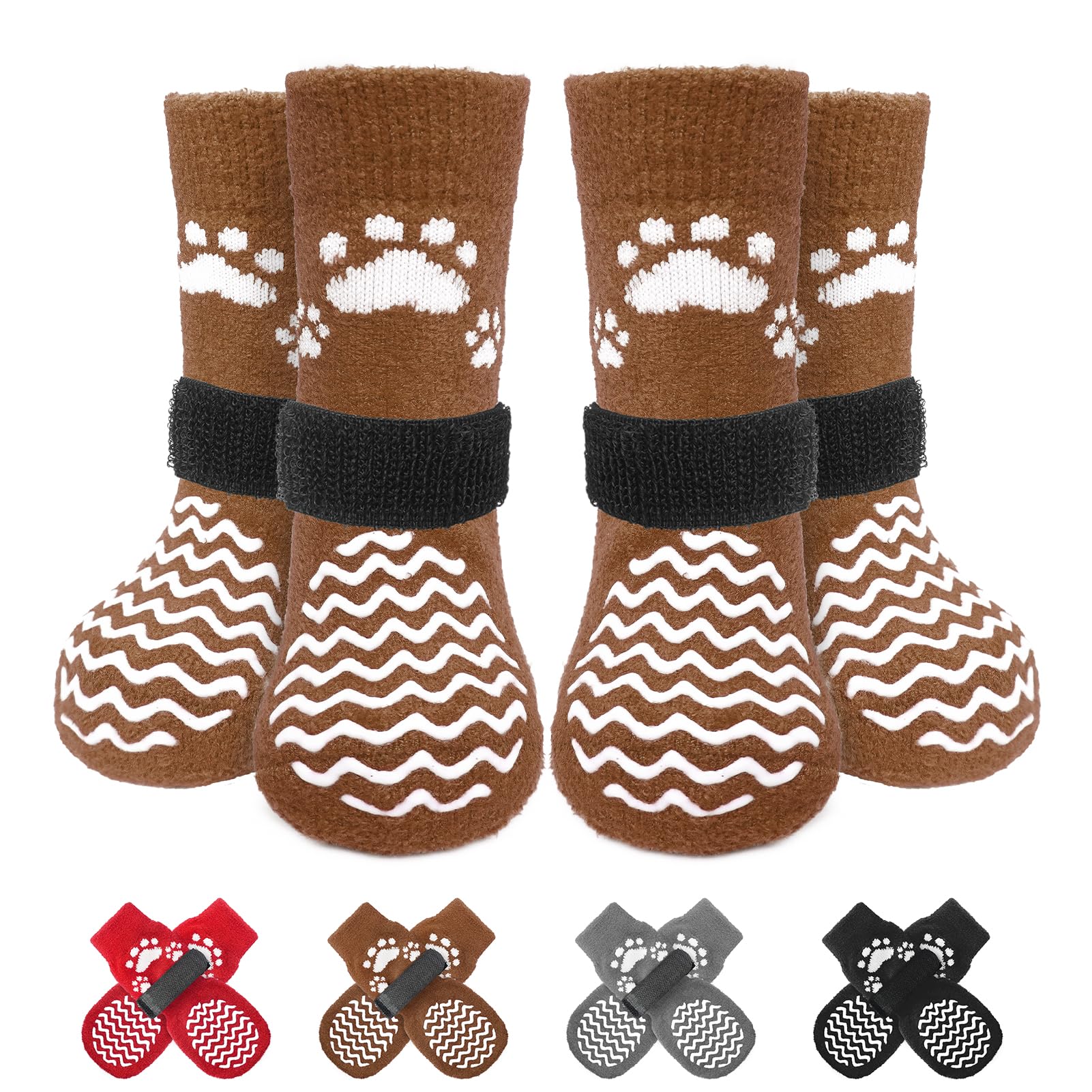 Anti Slip Dog Socks with Grippers for Hardwood Floors, Dog Shoes for Hot/Cold Pavement, Boots & Paws Protectors to Prevent Licki