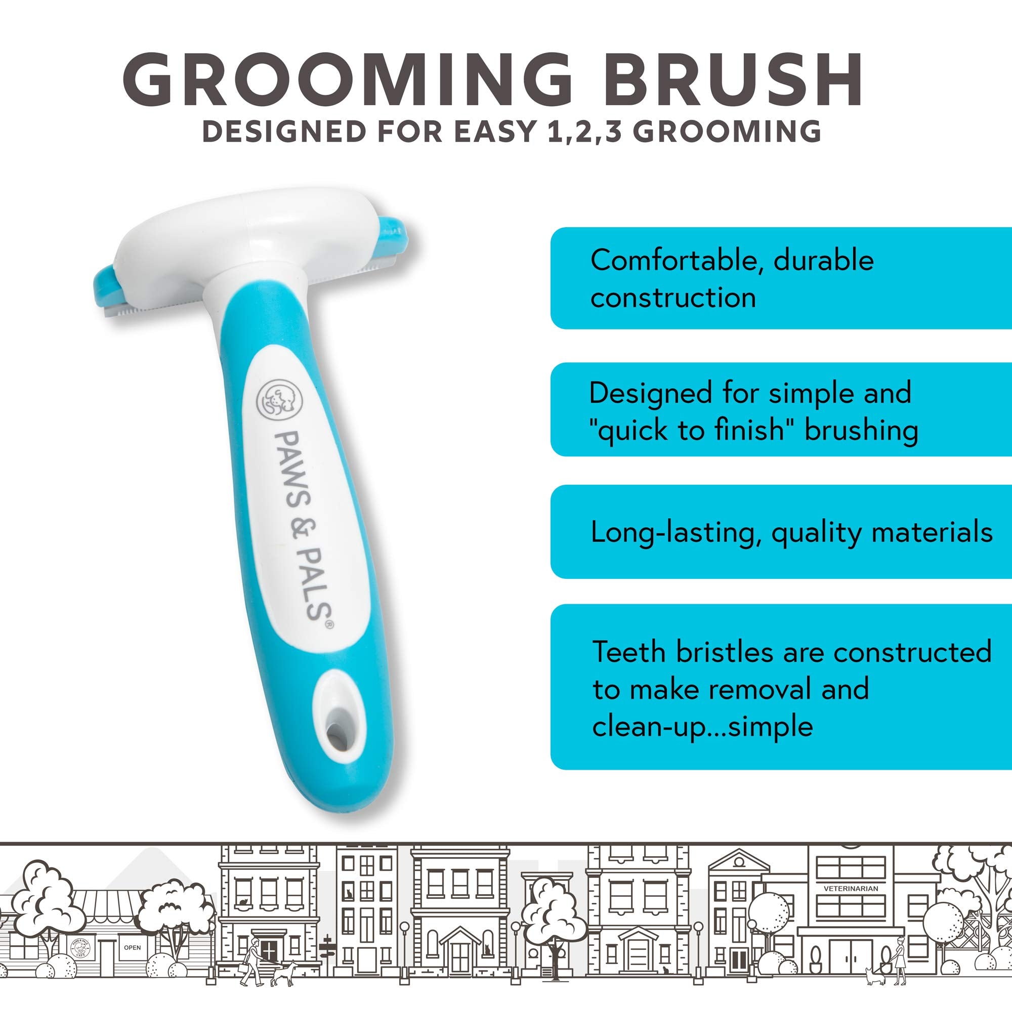 Paws & Pals Dog Brush - Gentle Soft Hair Rake Trimming Comb - Best For Shedding Dogs-Cats, Thick Long Short Haired Pet, Coat Grooming & Cat Hair Fur Removal - Self Cleaning - Deshedding Supplies