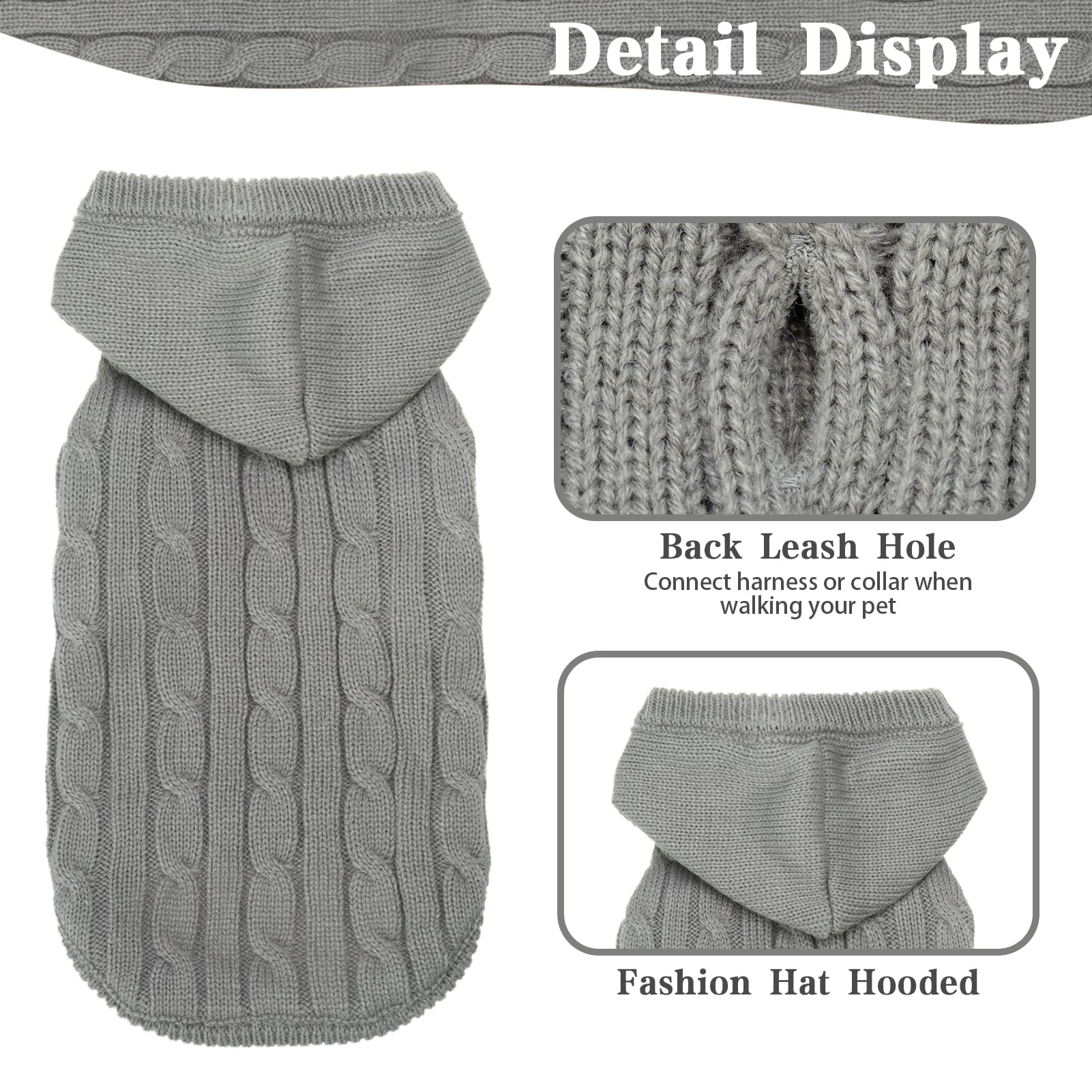 Pupteck Winter Dog Cat Sweater Coat - Soft Cold Weather Clothes Knitwear For Kitties & Small Dogs Indoor Outdoor Walking Warm, Knitted Classic For Doggies Kitties Girls Boys, Grey L