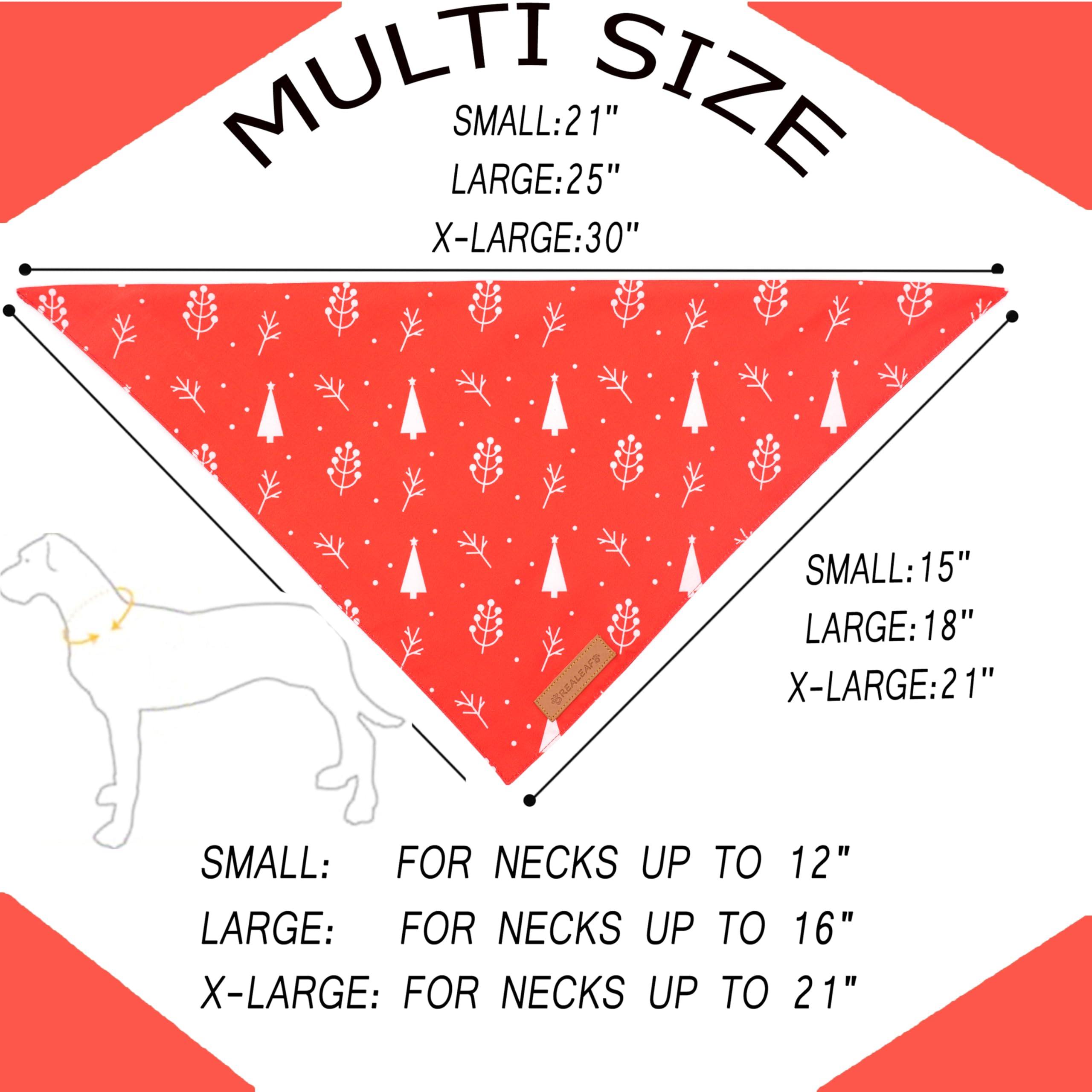 Realeaf Christmas Dog Bandanas 2 Pack, Reversible Red Green Pet Scarf For Boy And Girl, Premium Durable Fabric, Xmas Holiday Ban