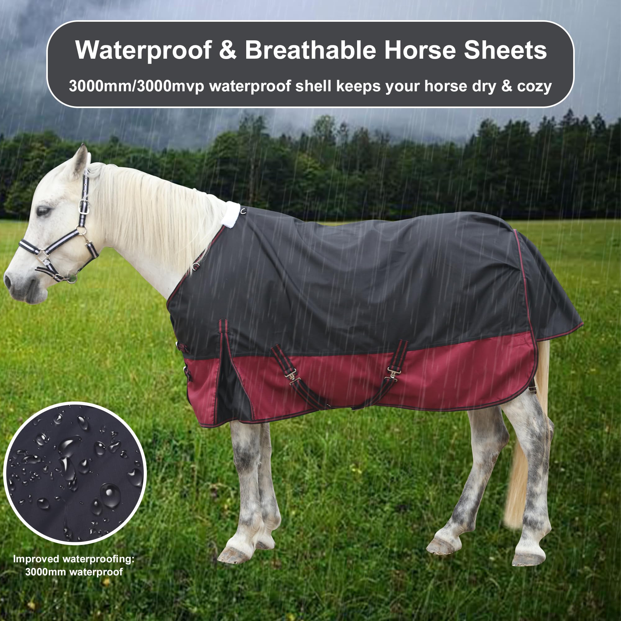 Gallopoff 1200 Denier Rip-Stop Turnout Rain Sheet Lightweight Waterproof Breathable Horse Blanket (No Fill) Blackwine 81''