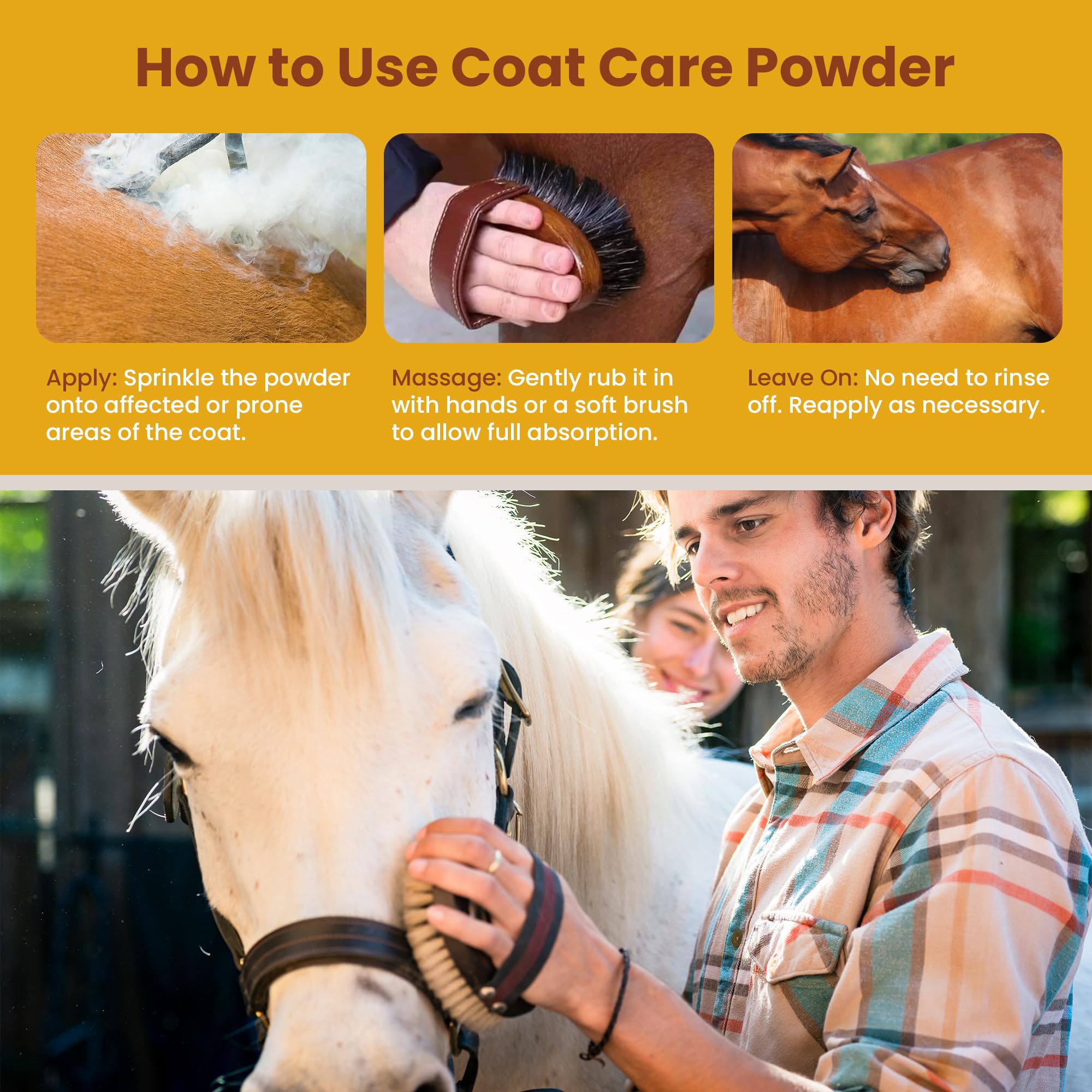 Eqvin Coat Care Powder For Horses | Made In Usa | Equine Skin Conditioner For Sweet Itch, Rain Rot & Skin Issues | Effective Dry