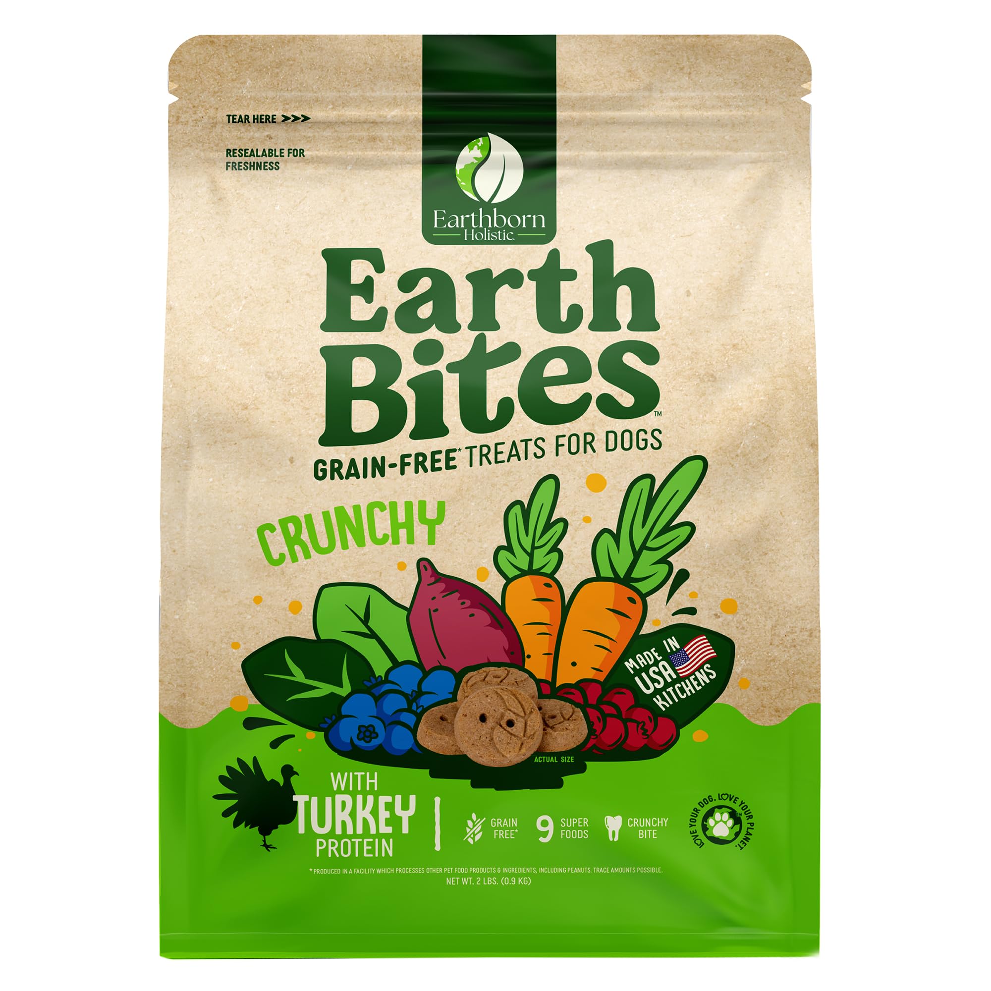 Earthborn Holistic EarthBites Crunchy Grain-Free Dog Treats with Turkey 10 oz