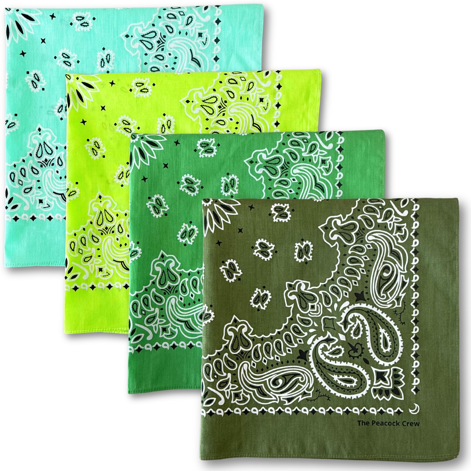 The Peacock Crew Pack Of 4 Bandanas In Premium Soft Cotton For Men And Women - The Greens