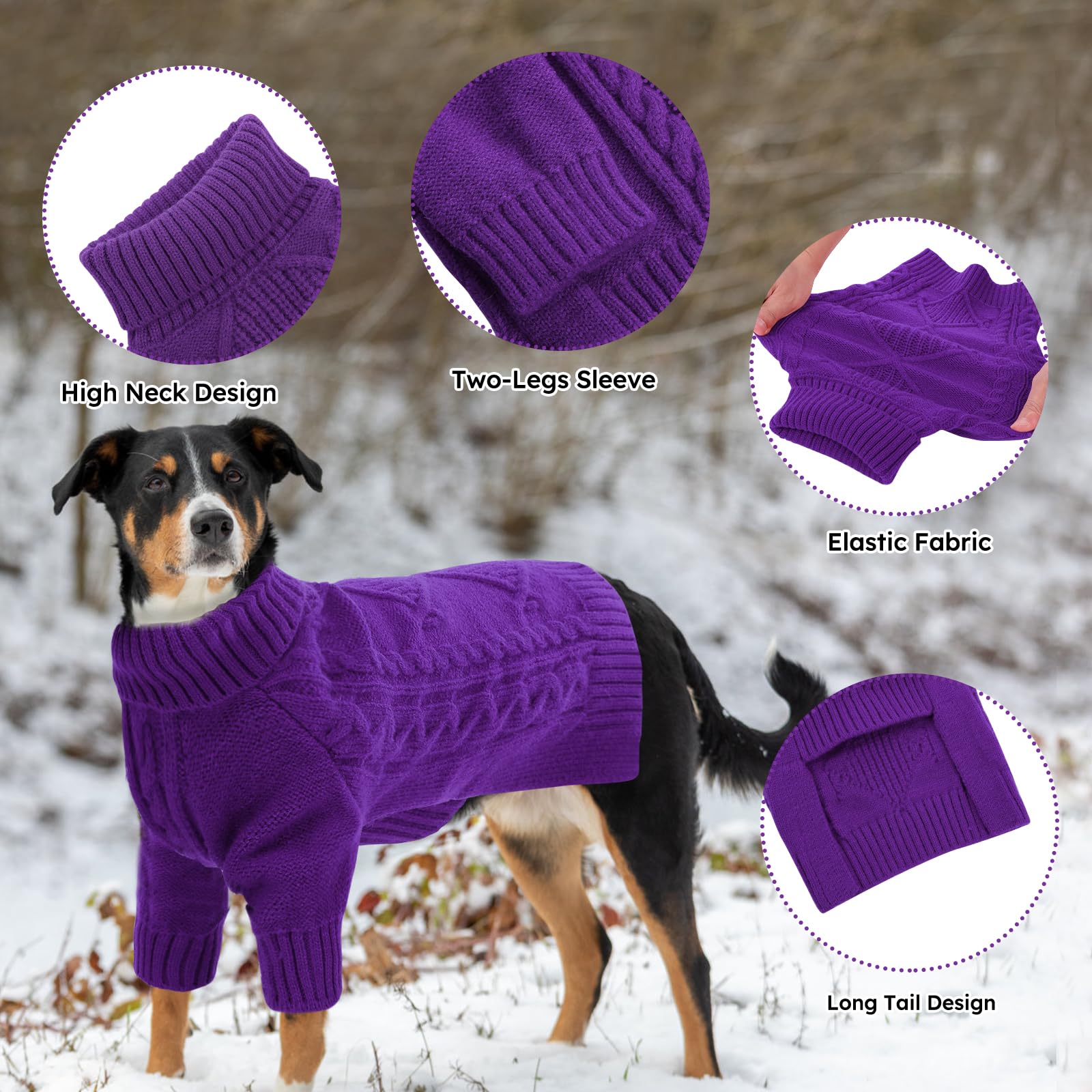 Asenku Knitted Dog Sweater, Big Winter Pullover, Turtleneck, Warm Pet Outfit For Large & Medium Dogs, Boys & Girls