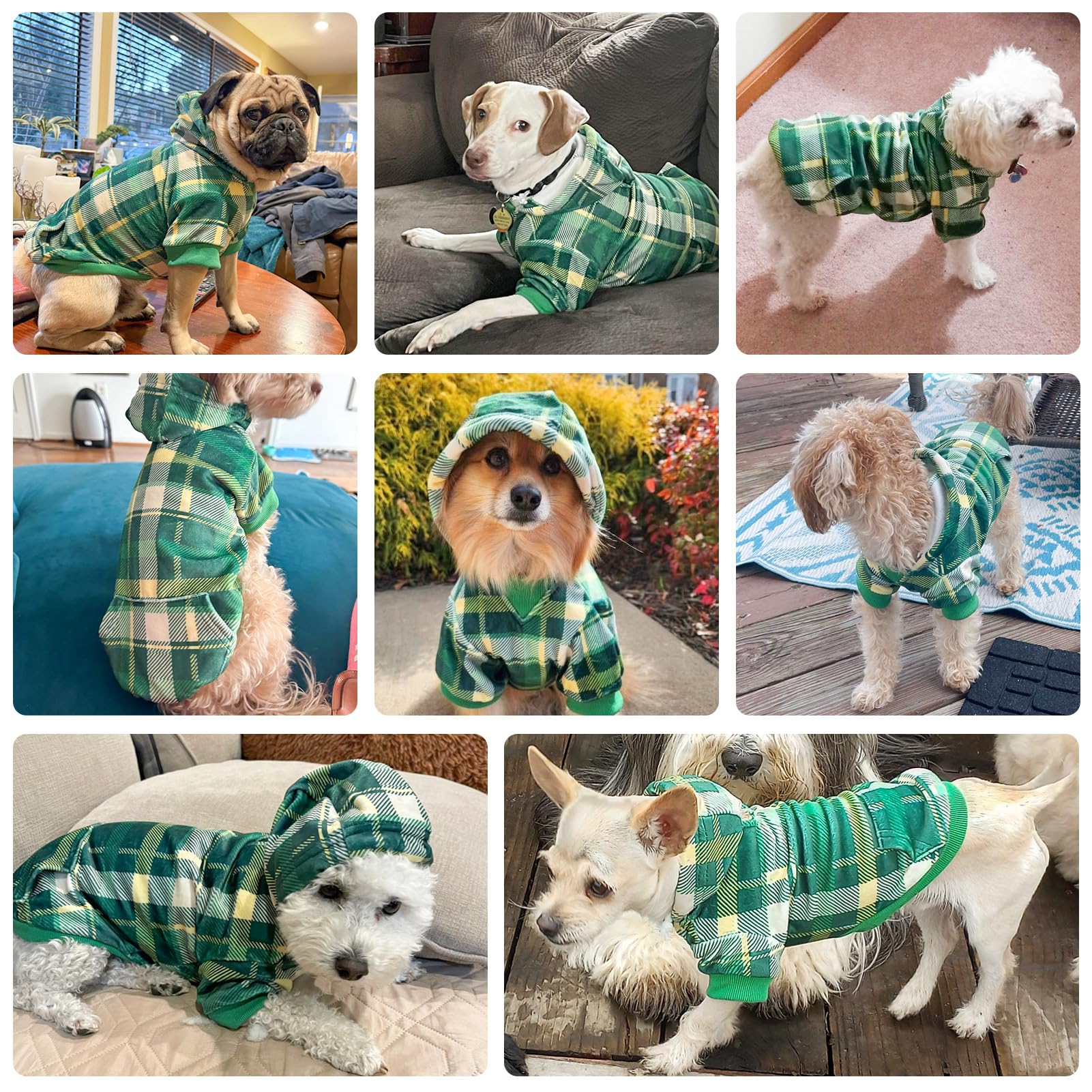 Beautyzoo Plaid Dog Hoodie -Dog Clothes For Small Medium Dogs, British Style Fleece Dog Sweater With Pocket And Leash Hole, Pupp