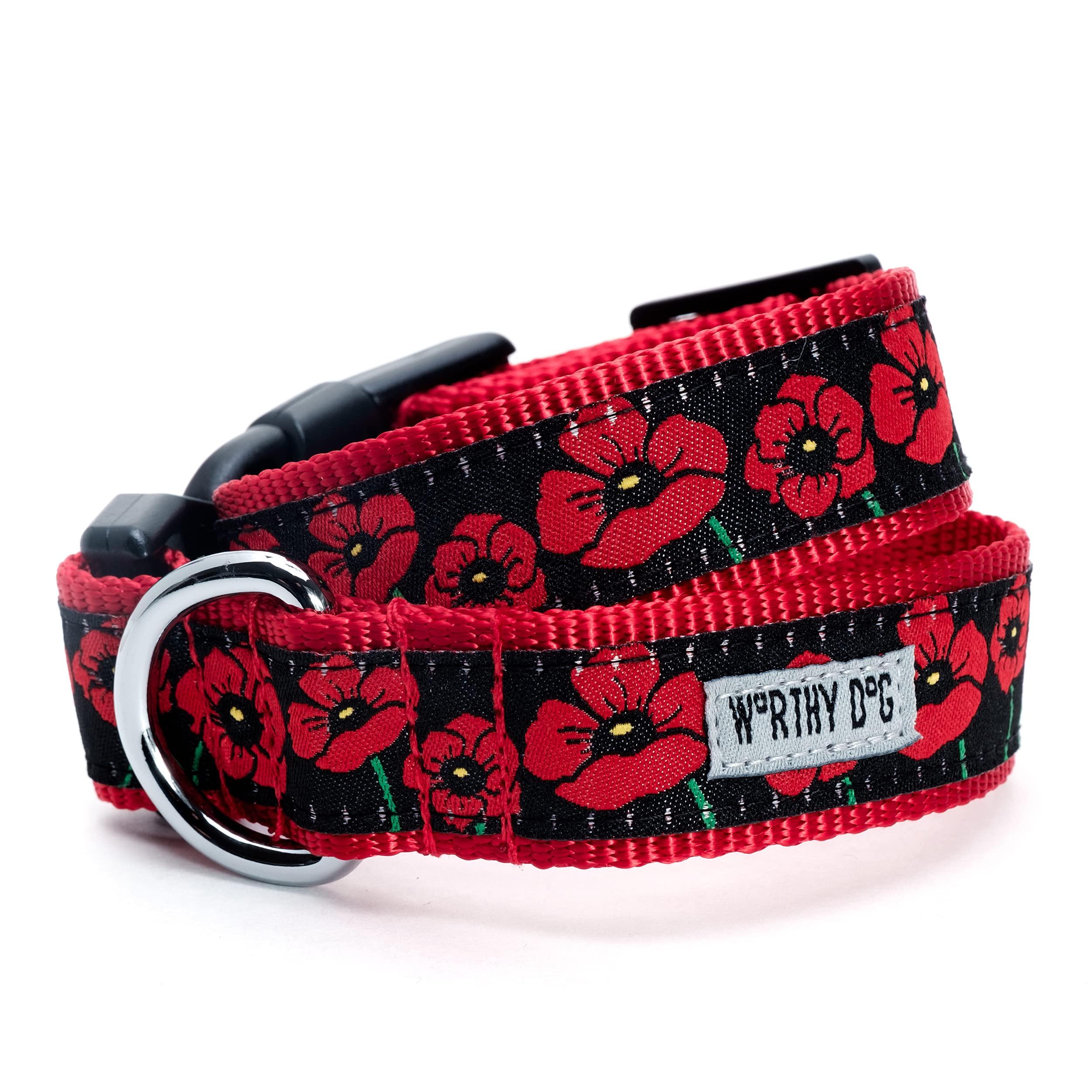 The Worthy Dog Poppies Dog Collar, Adjustable High Density Nylon Pets Collar With Strong Quick Release Buckle Fits Medium Dogs B