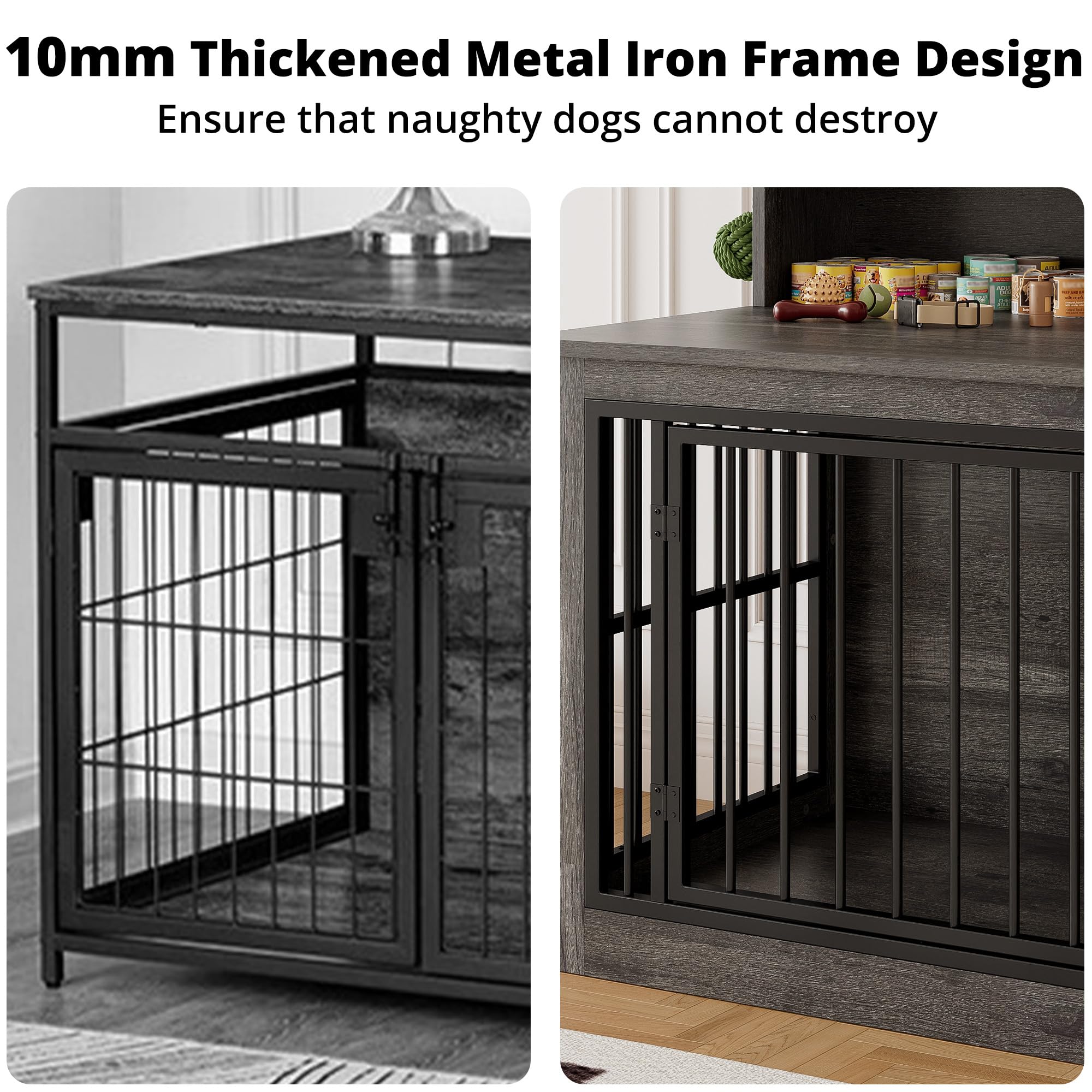 IRONCK Dog Crate Furniture, 33.4 inches Wooden Small Dog Crate with Storage and 4 Hooks, Heavy Duty Pet Crate for Small Dog, Dec