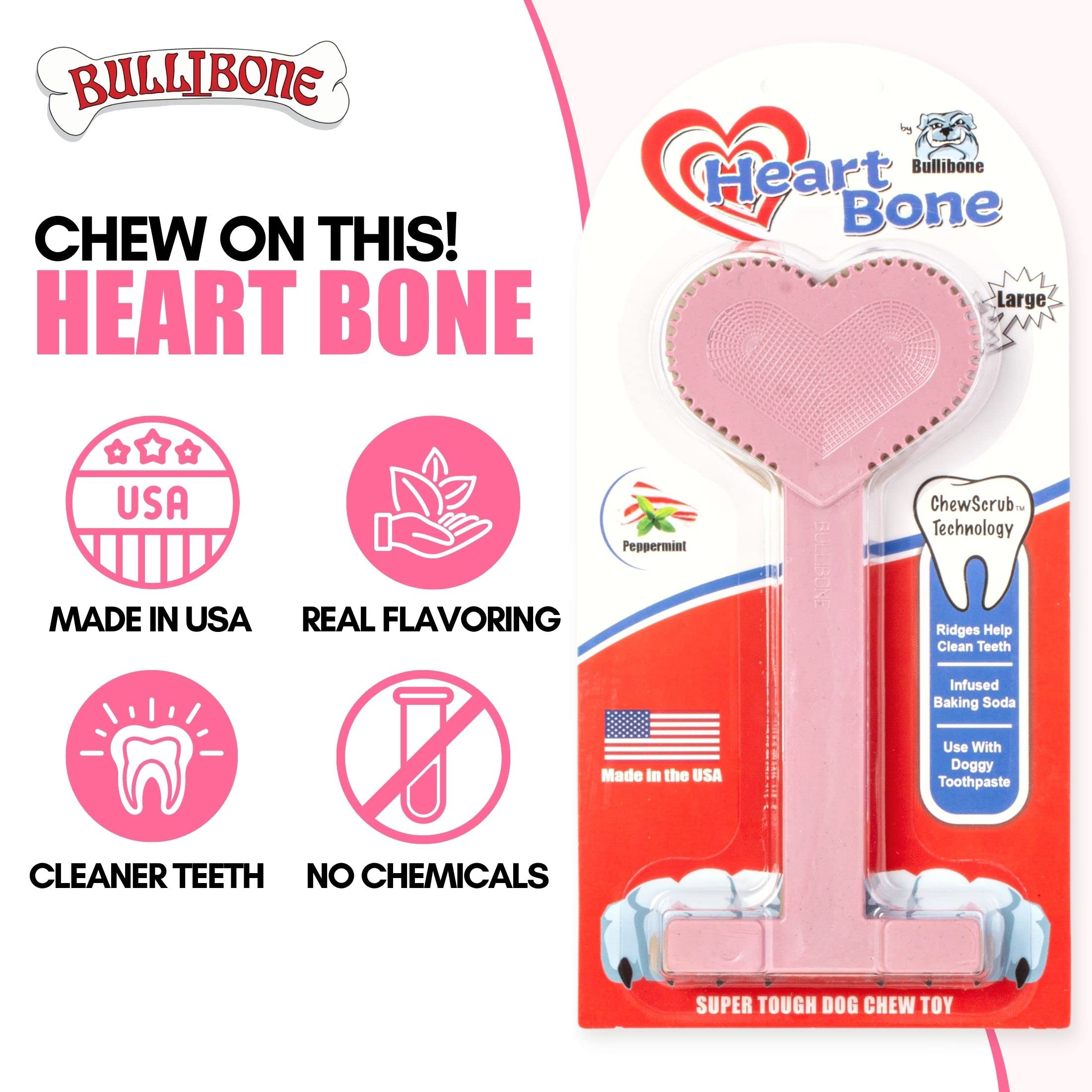 Bullibone Nylon Dog Chew Toy Nylon Bone - Improves Dental Hygiene, Easy To Grip Bottom, And Permeated With Flavor (Peppermint, Large - 2 Pack)