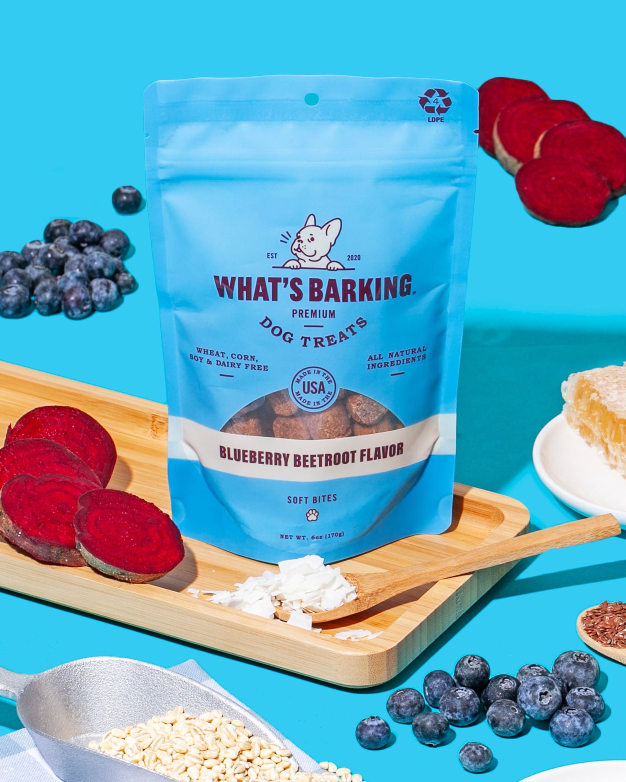 Whats Barking Soft Bites - Premium Dog Treats, Natural Ingredients, Made in The USA (6 oz, Blueberry Beetroot)