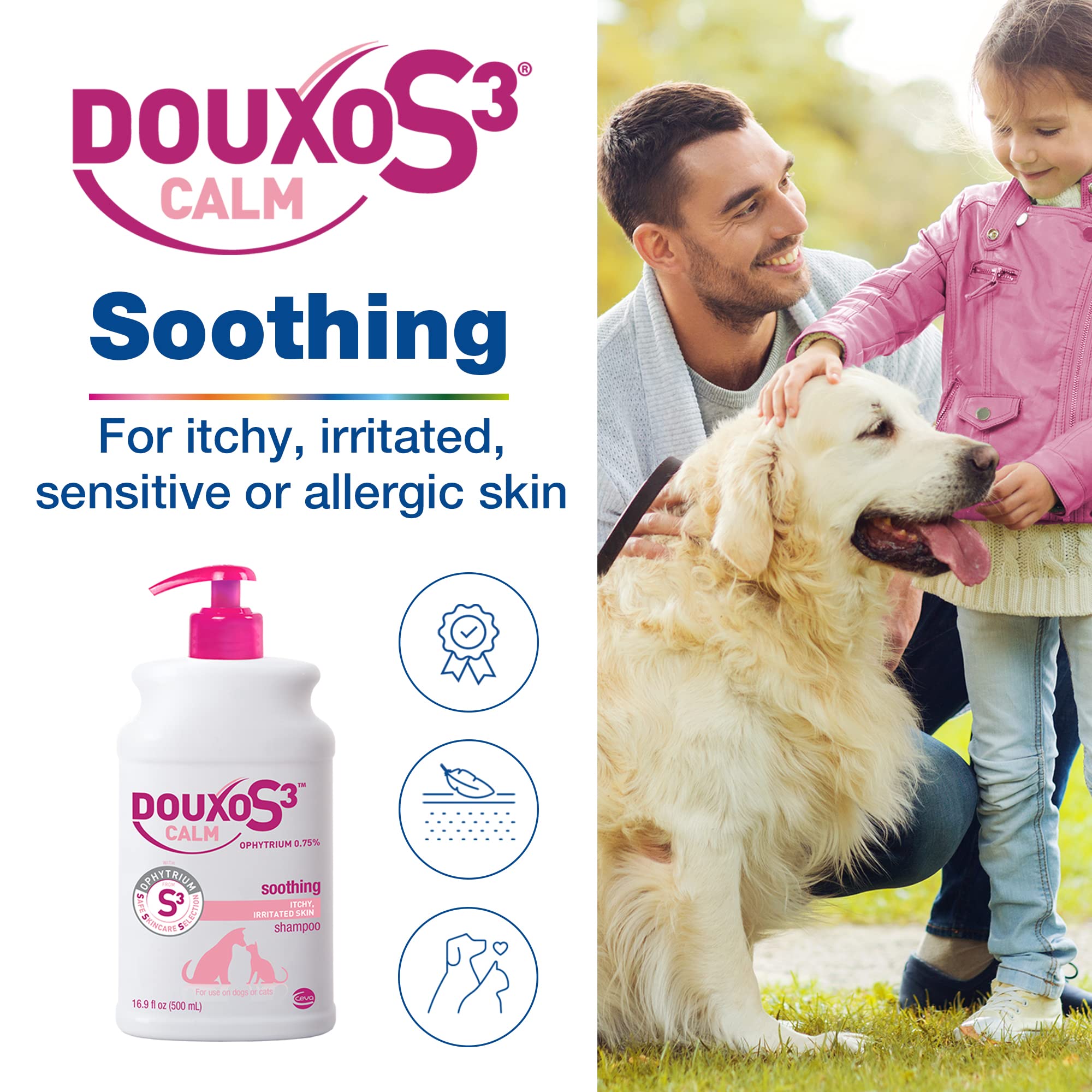 Douxo S3 Calm Shampoo 16.9 Oz (500 Ml) - For Dogs And Cats With Itchy Skin, Translucent